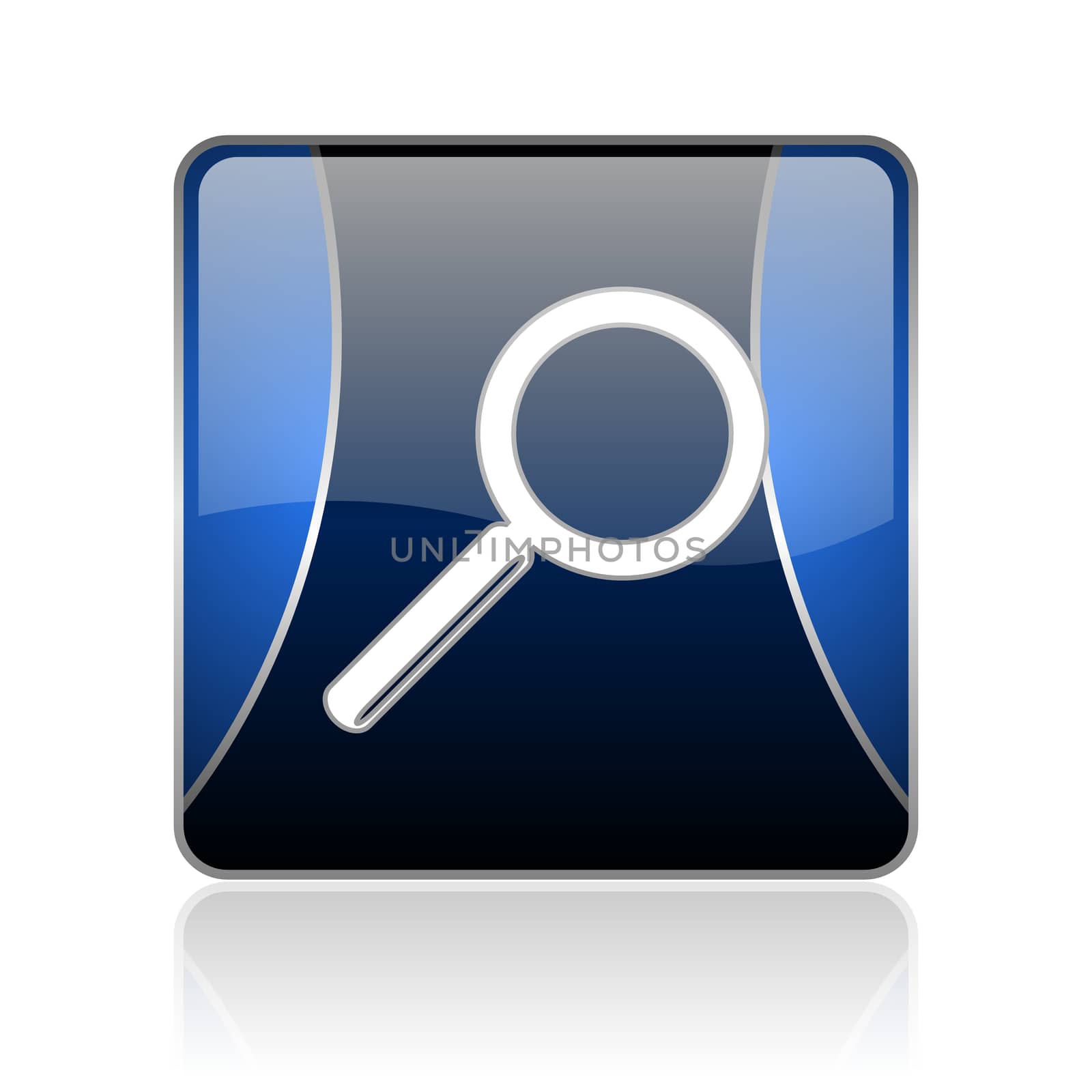 black and blue square glossy internet icon on white background with reflaction