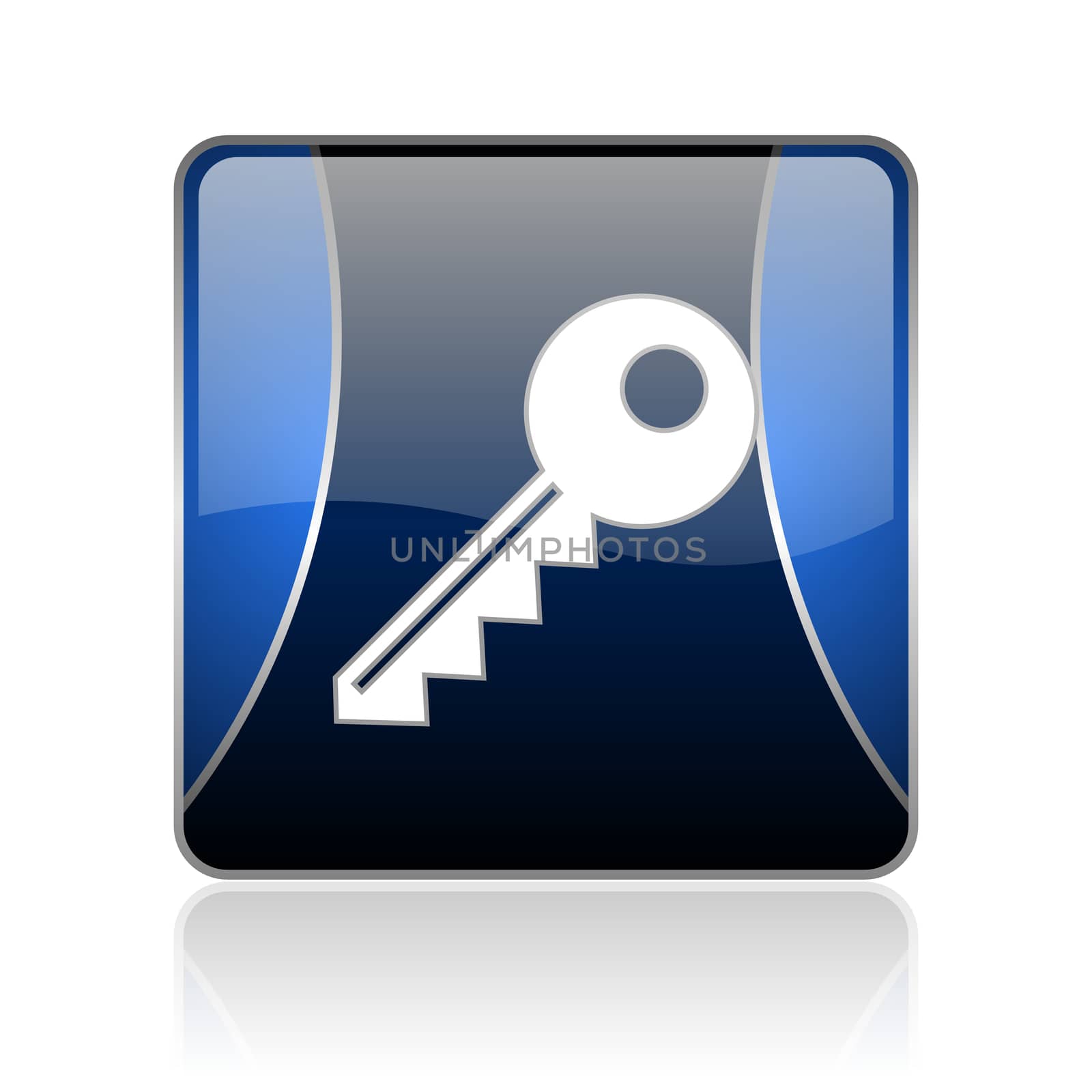 black and blue square glossy internet icon on white background with reflaction