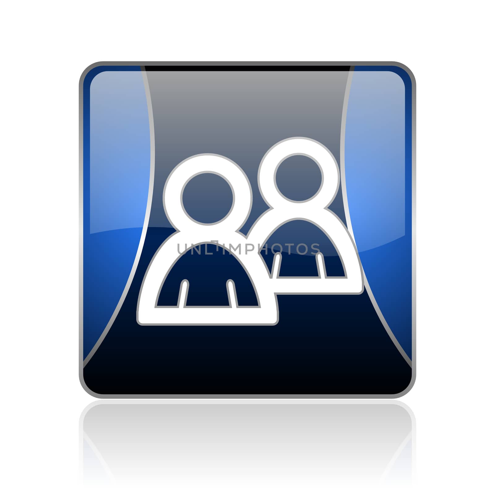 black and blue square glossy internet icon on white background with reflaction