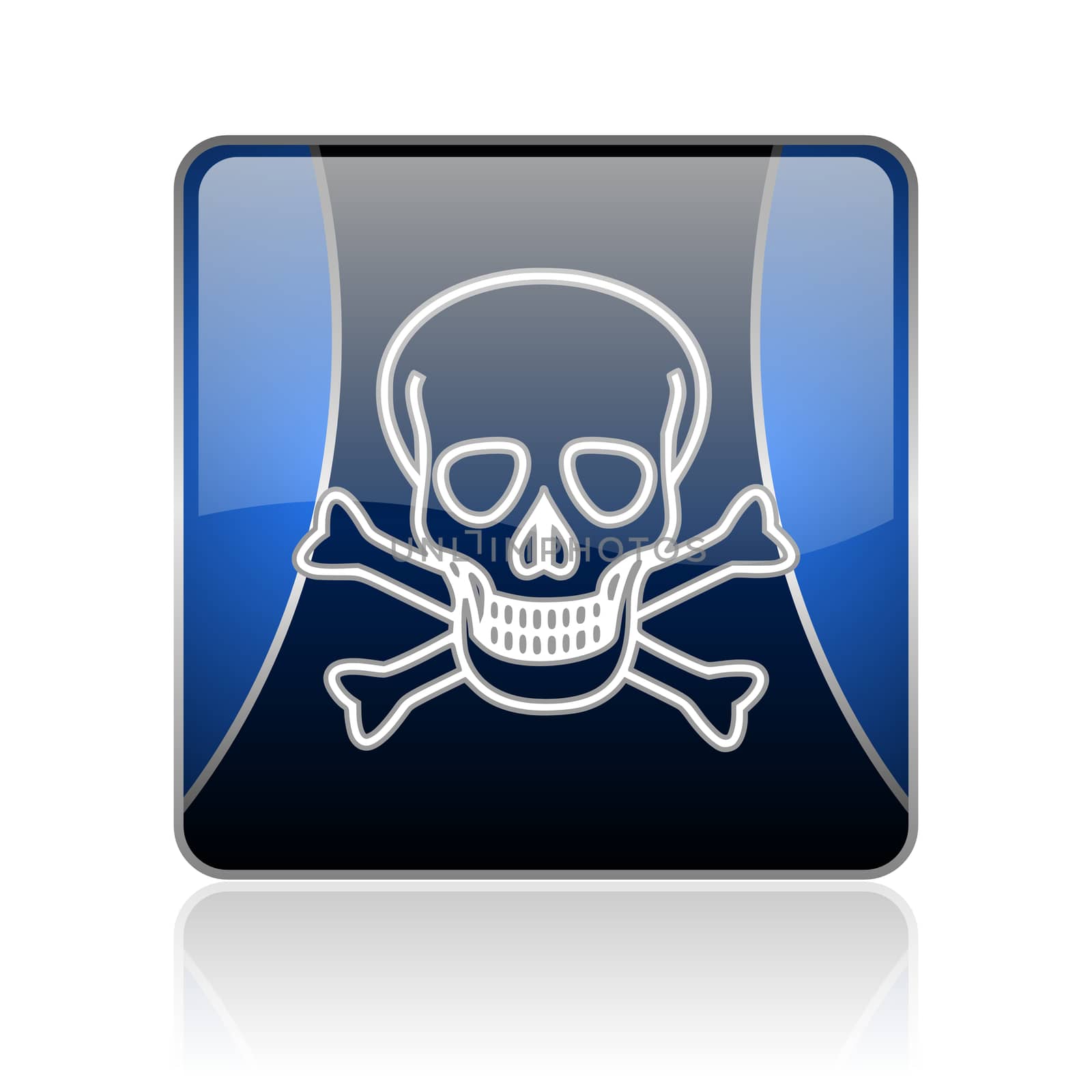black and blue square glossy internet icon on white background with reflaction