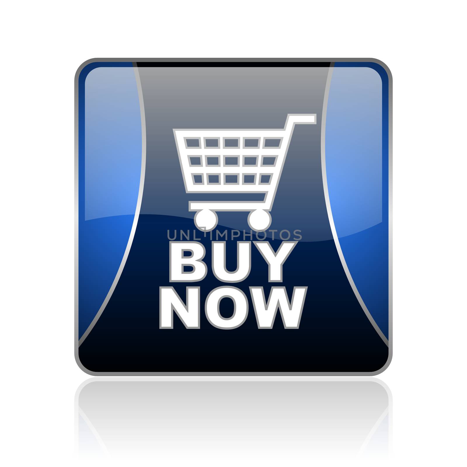 black and blue square glossy internet icon on white background with reflaction