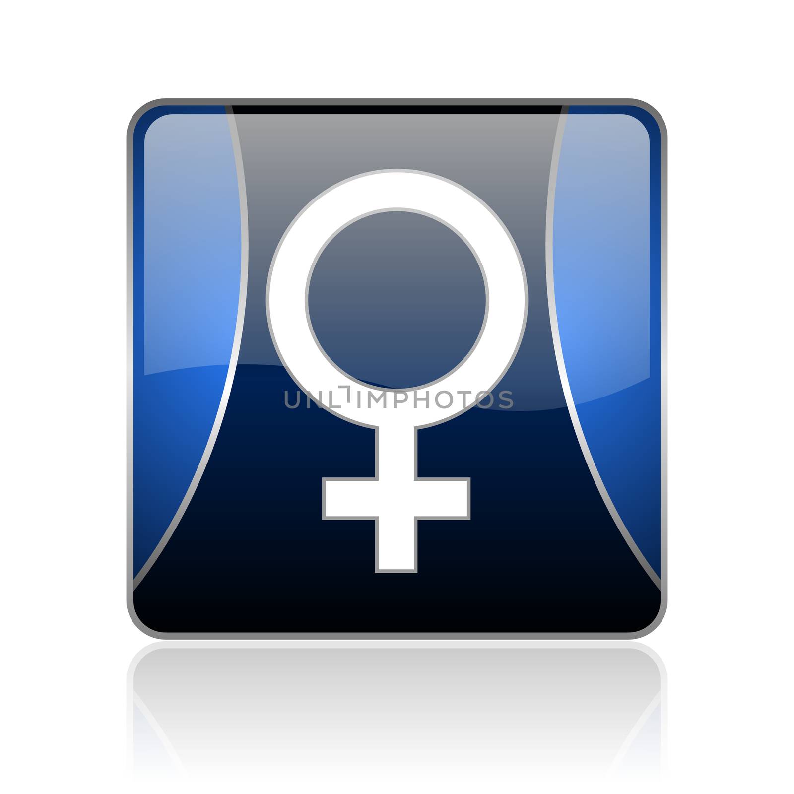 black and blue square glossy internet icon on white background with reflaction