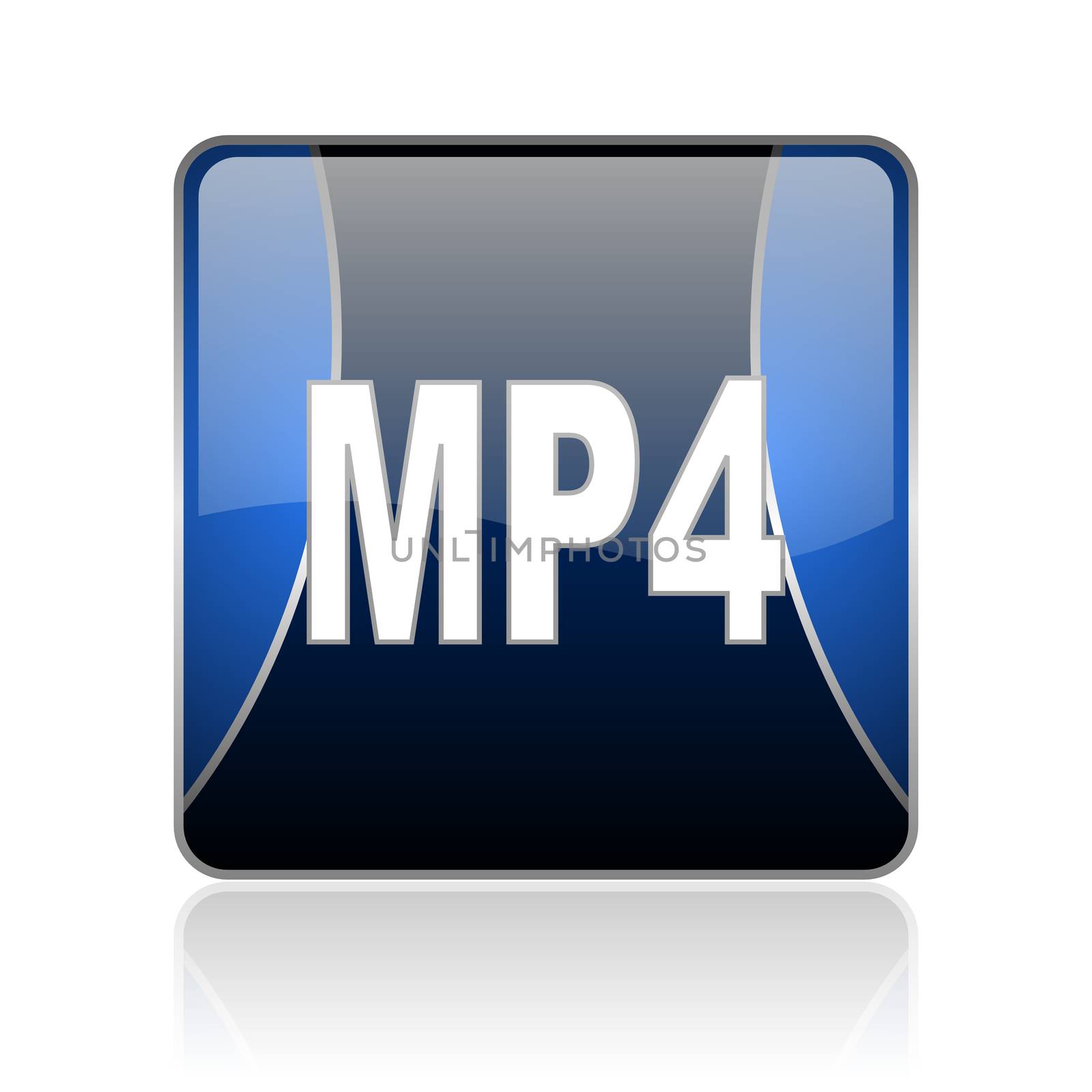 black and blue square glossy internet icon on white background with reflaction