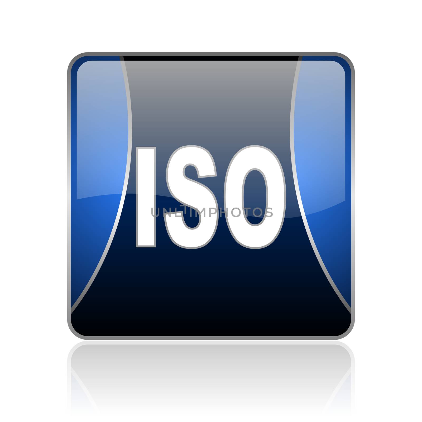 black and blue square glossy internet icon on white background with reflaction