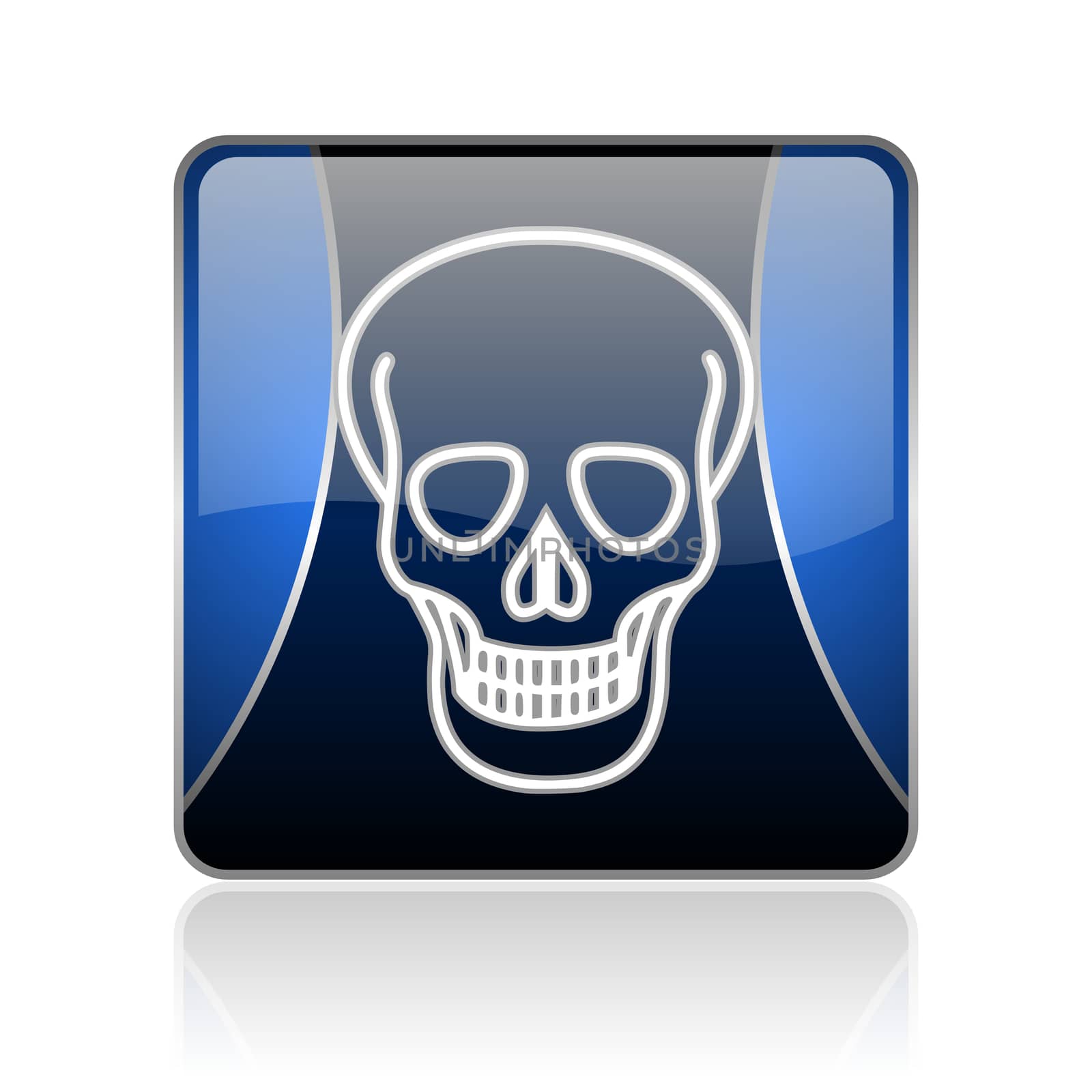 black and blue square glossy internet icon on white background with reflaction