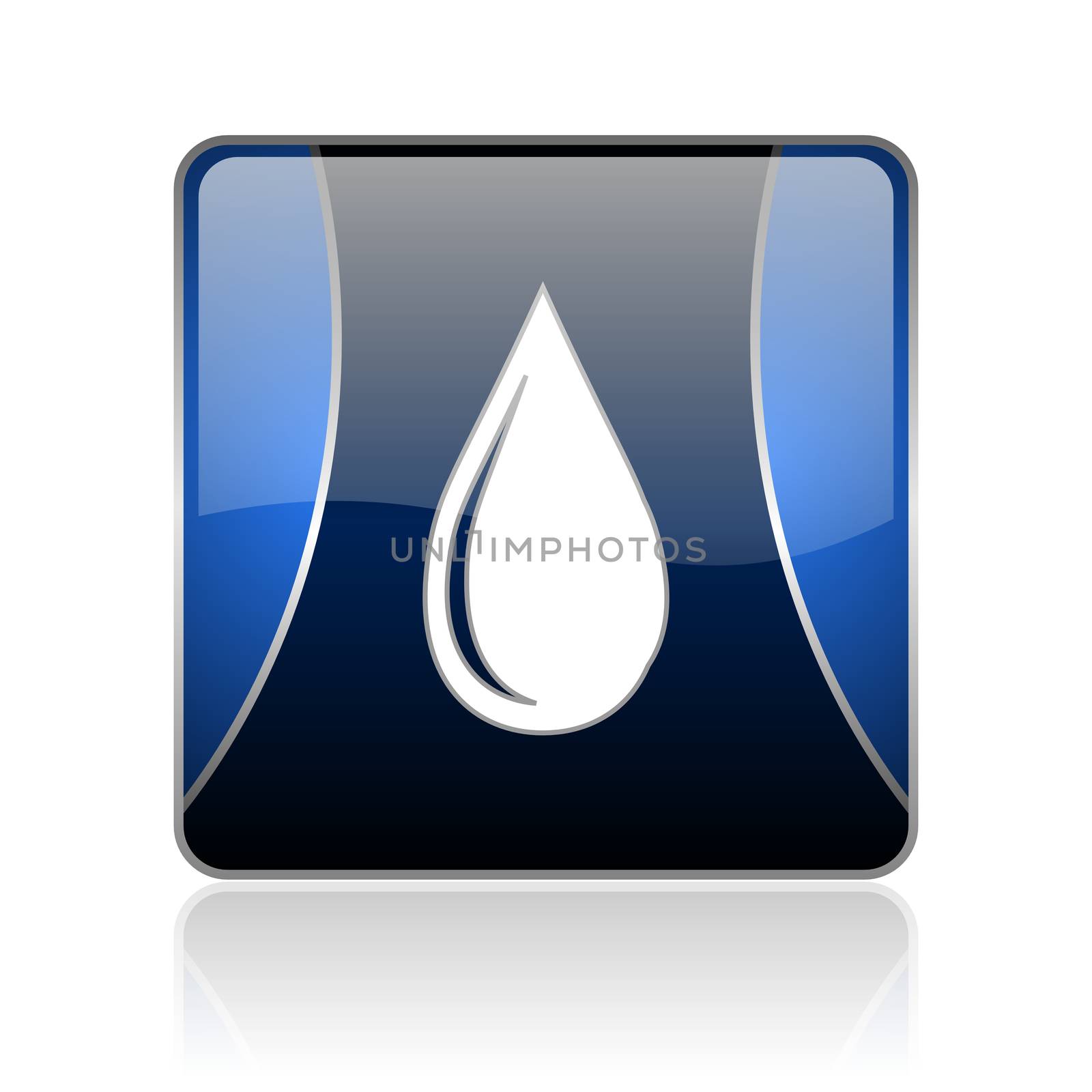 black and blue square glossy internet icon on white background with reflaction