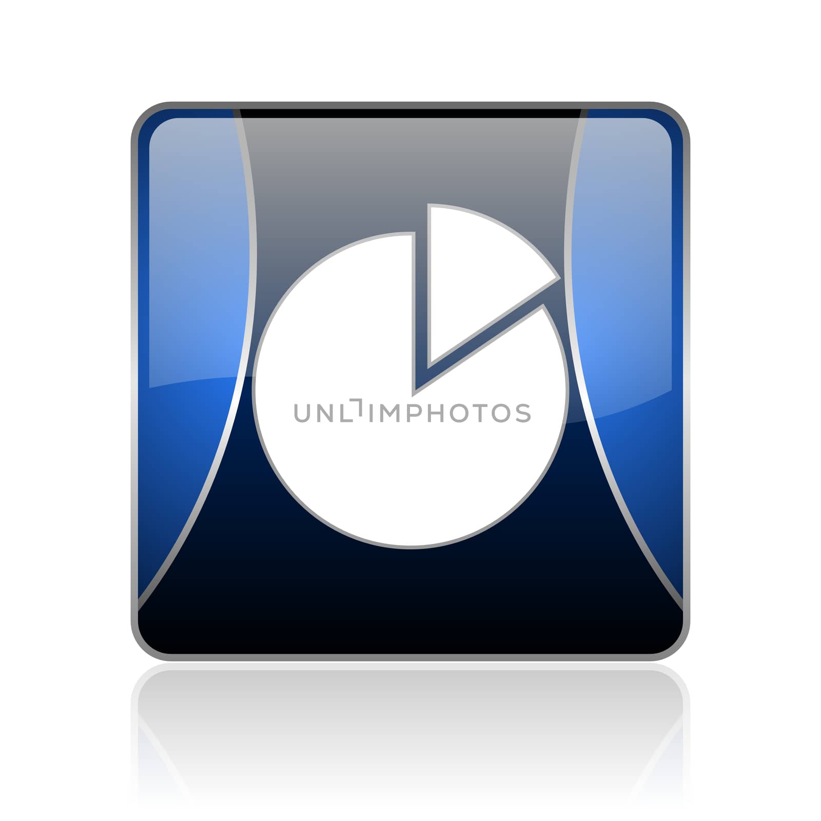 black and blue square glossy internet icon on white background with reflaction