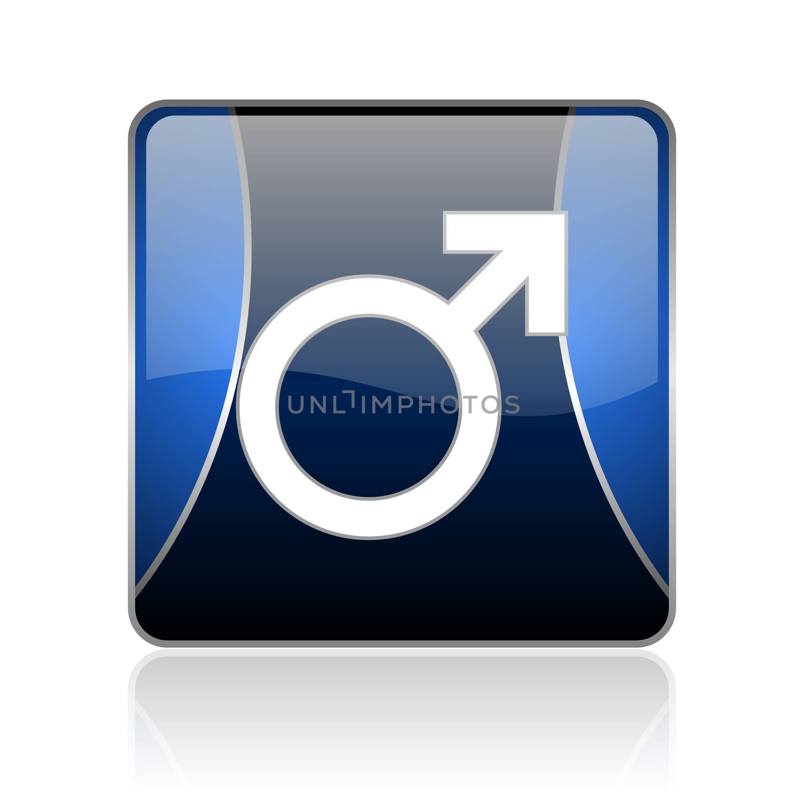 black and blue square glossy internet icon on white background with reflaction