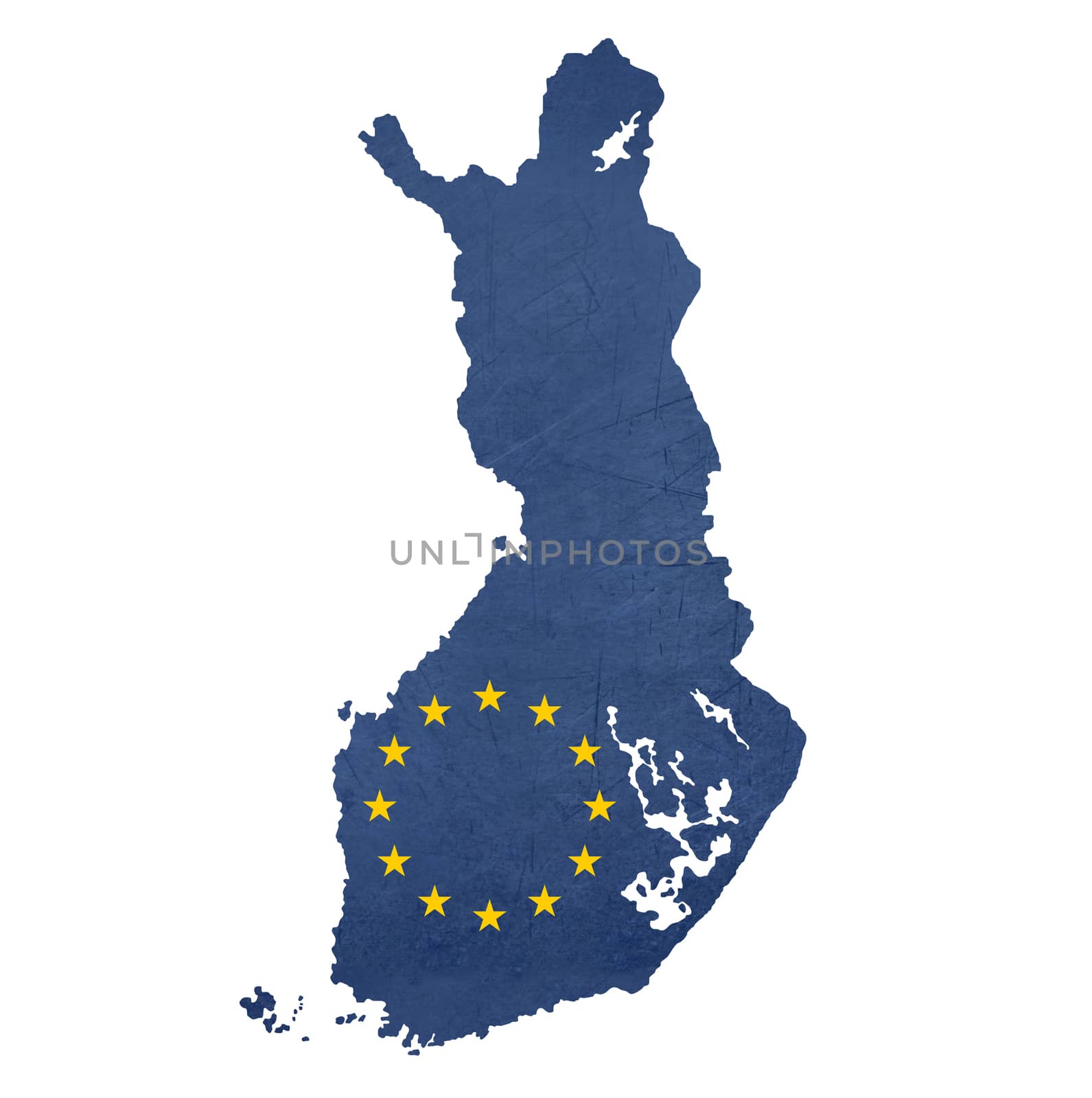 European flag map of Finland isolated on white background.