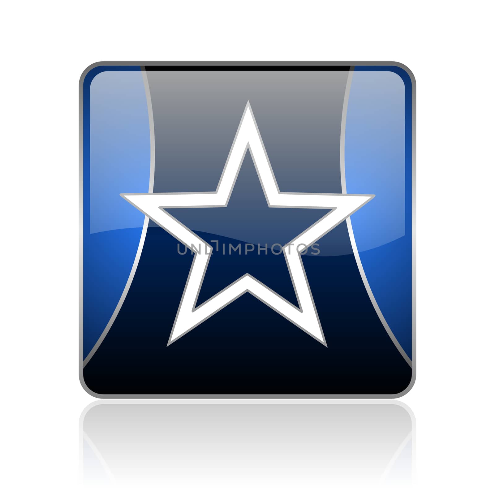 black and blue square glossy internet icon on white background with reflaction