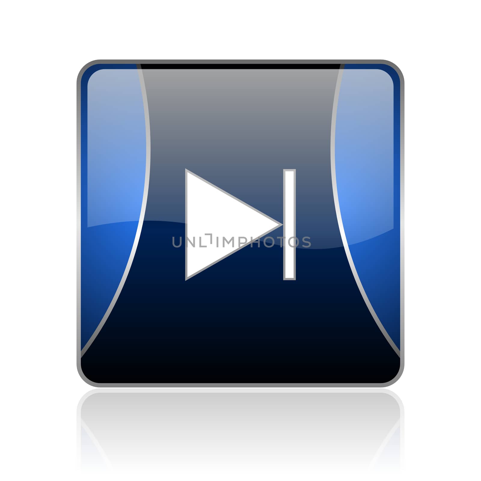 black and blue square glossy internet icon on white background with reflaction