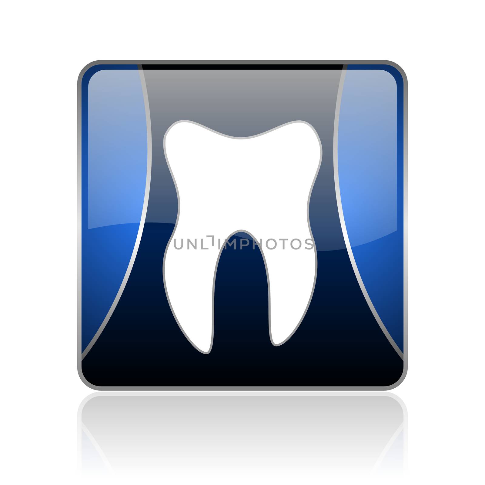 black and blue square glossy internet icon on white background with reflaction