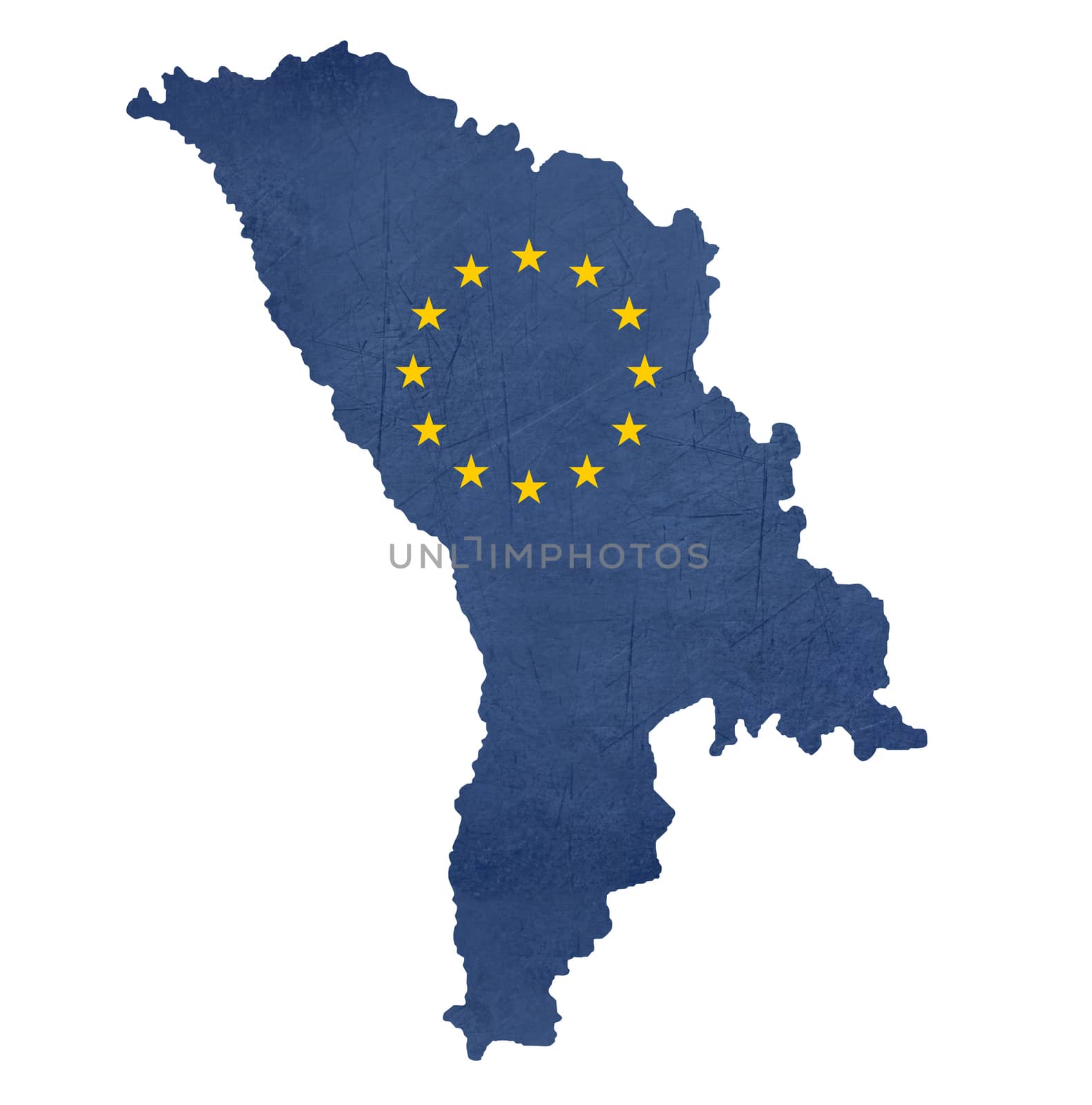 European flag map of Moldova isolated on white background.
