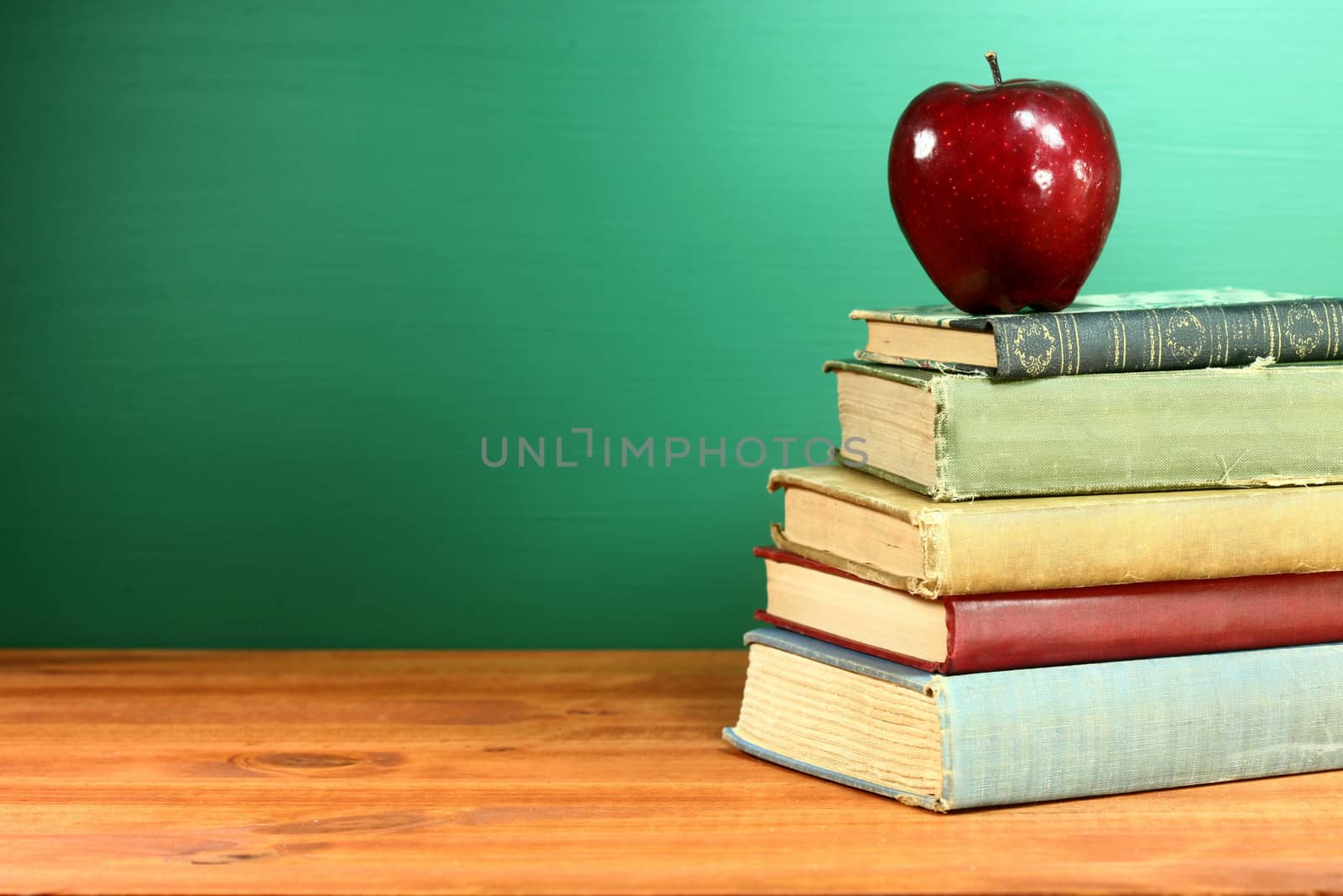 Back to School Books and Apple With Chalkboard by tobkatrina