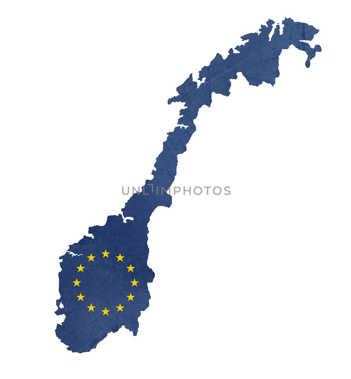 European flag map of Norway isolated on white background.