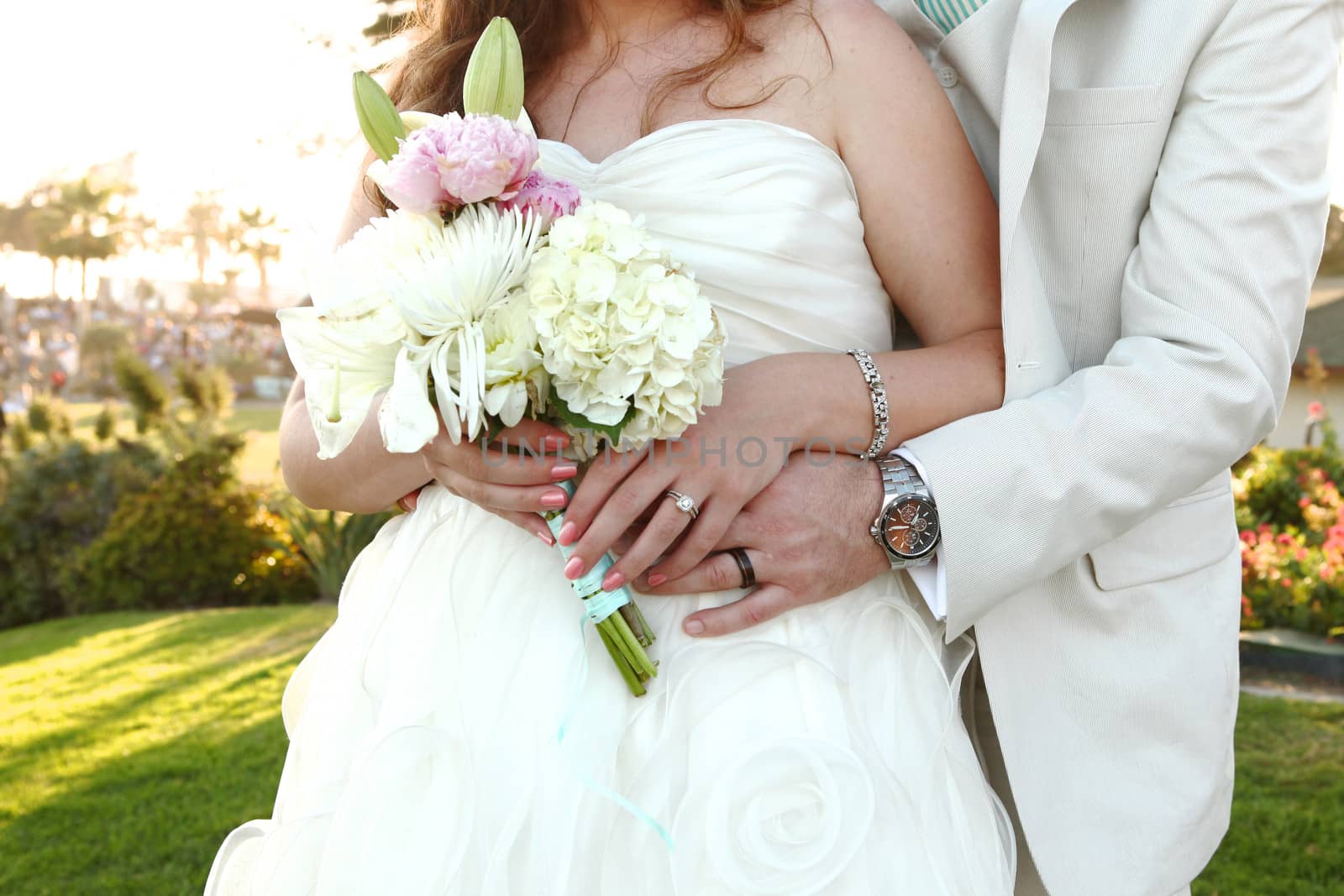 Pretty Bride on Her Wedding Day Outdoors by tobkatrina