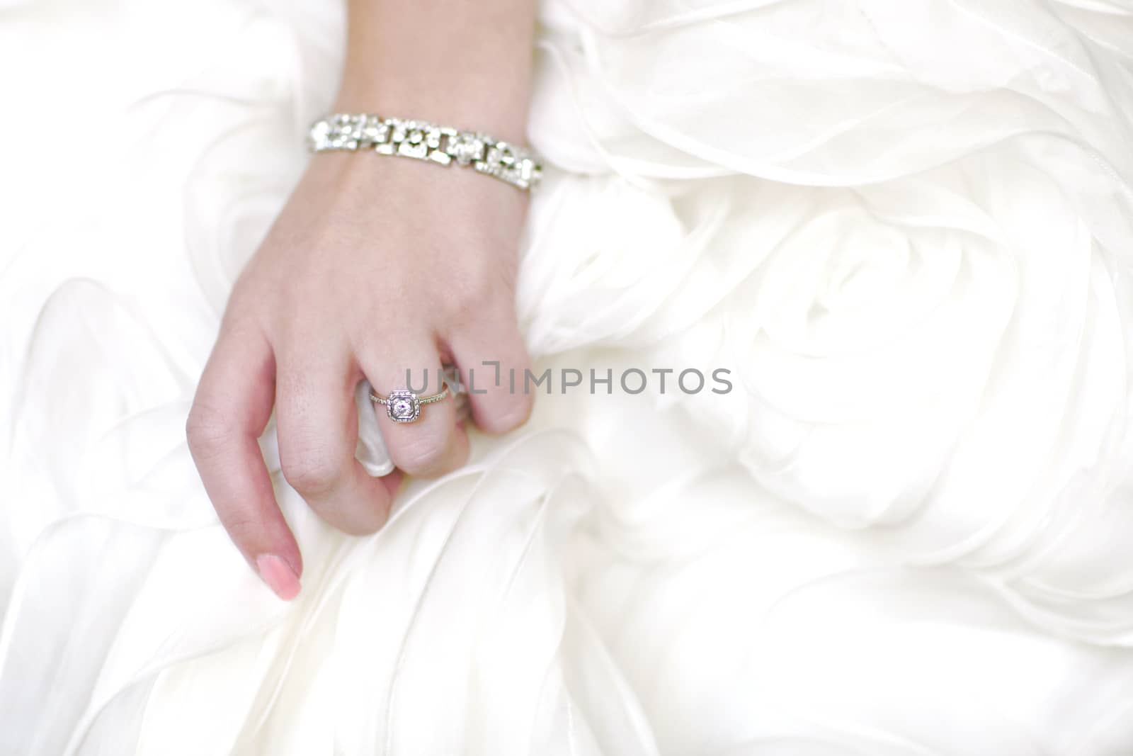 Hand of Bride Against Her Dress With Copy Space