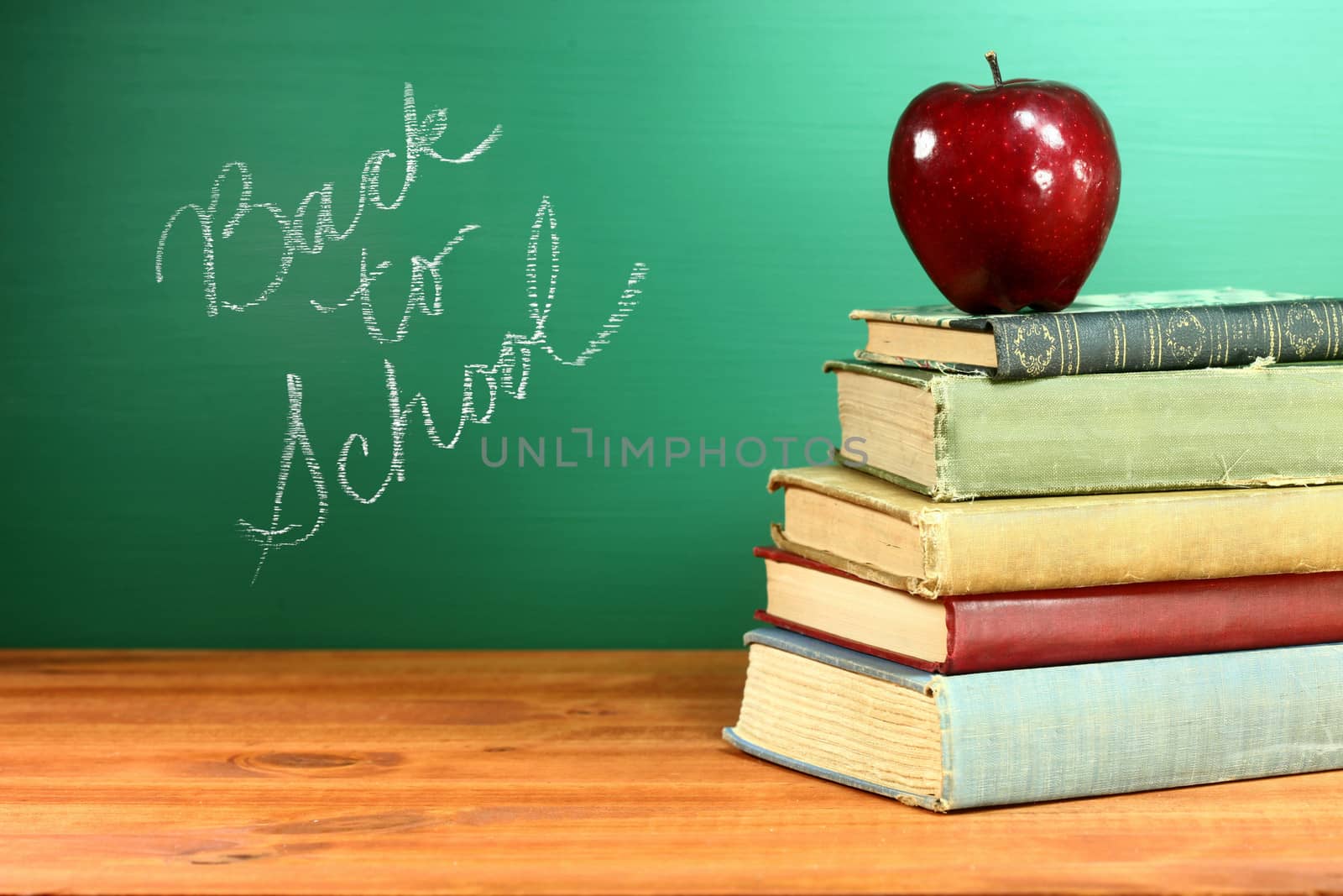 Back to School Books and Apple With Chalkboard by tobkatrina