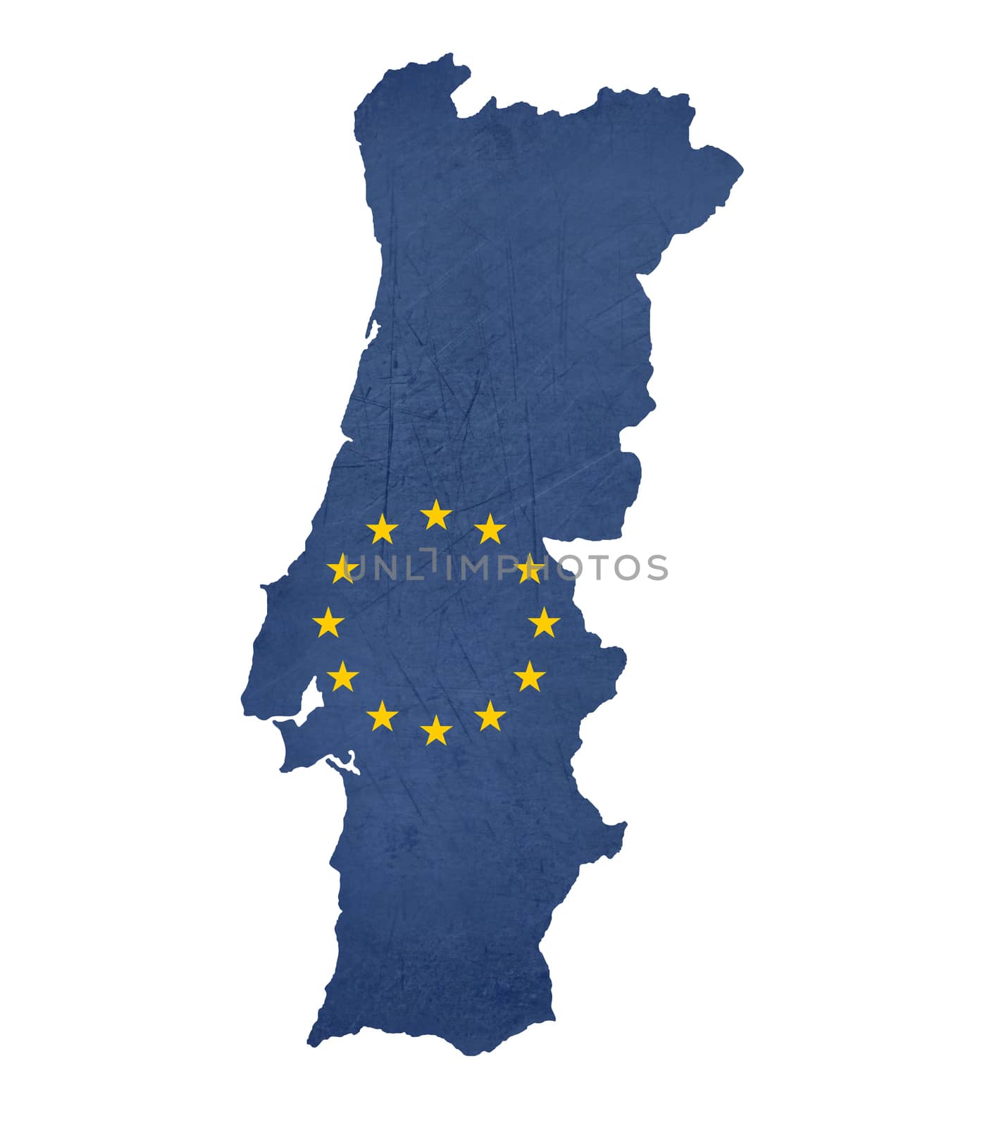 European flag map of Portugal isolated on white background.