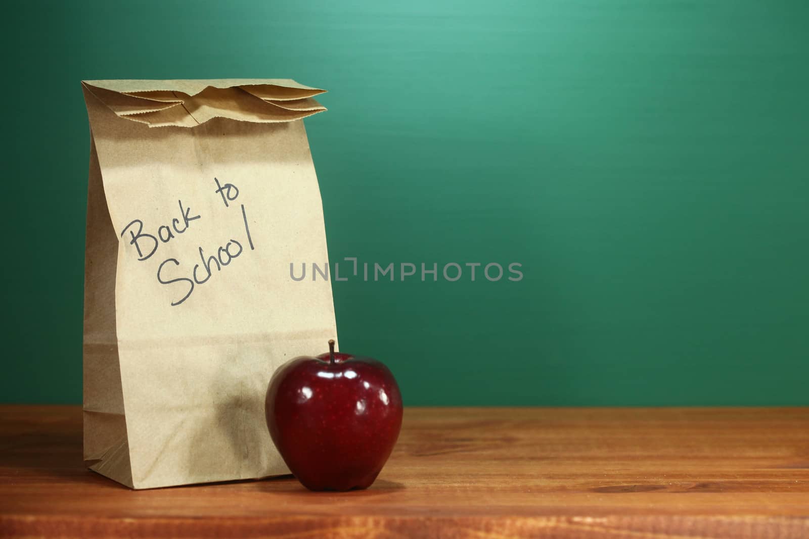 Back to School Lunch Sack Sitting on Teacher Desk