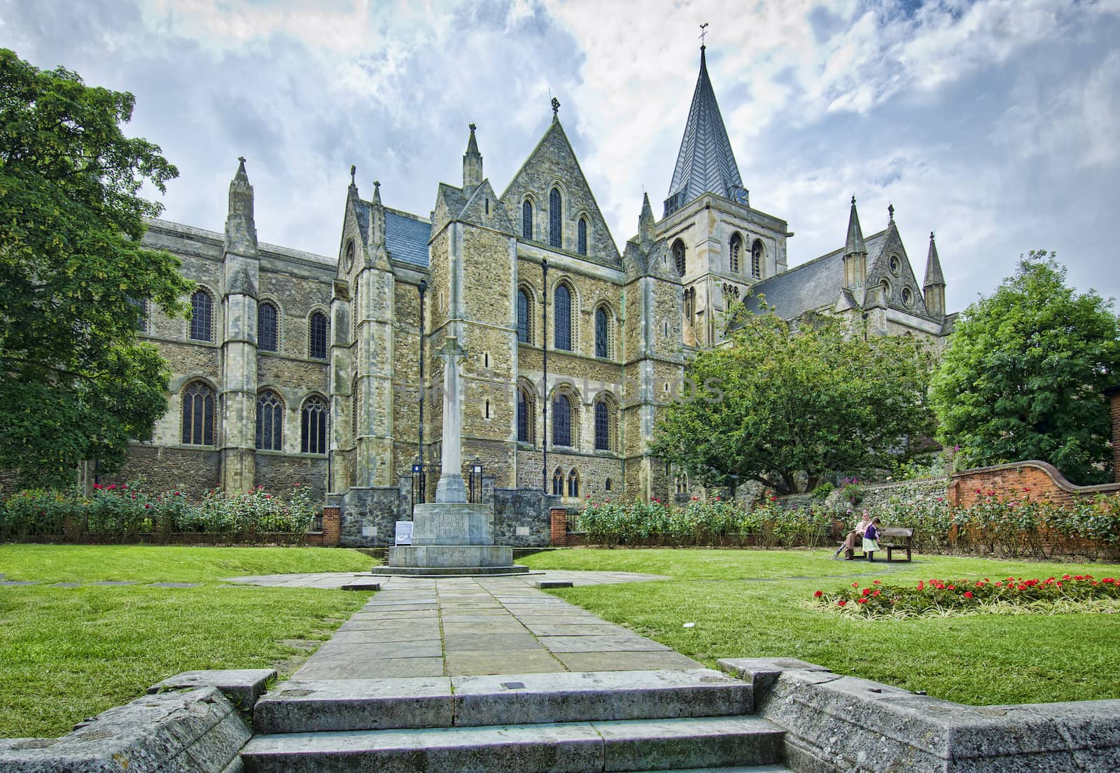 Rochester Cathedral with war memorial in foreground