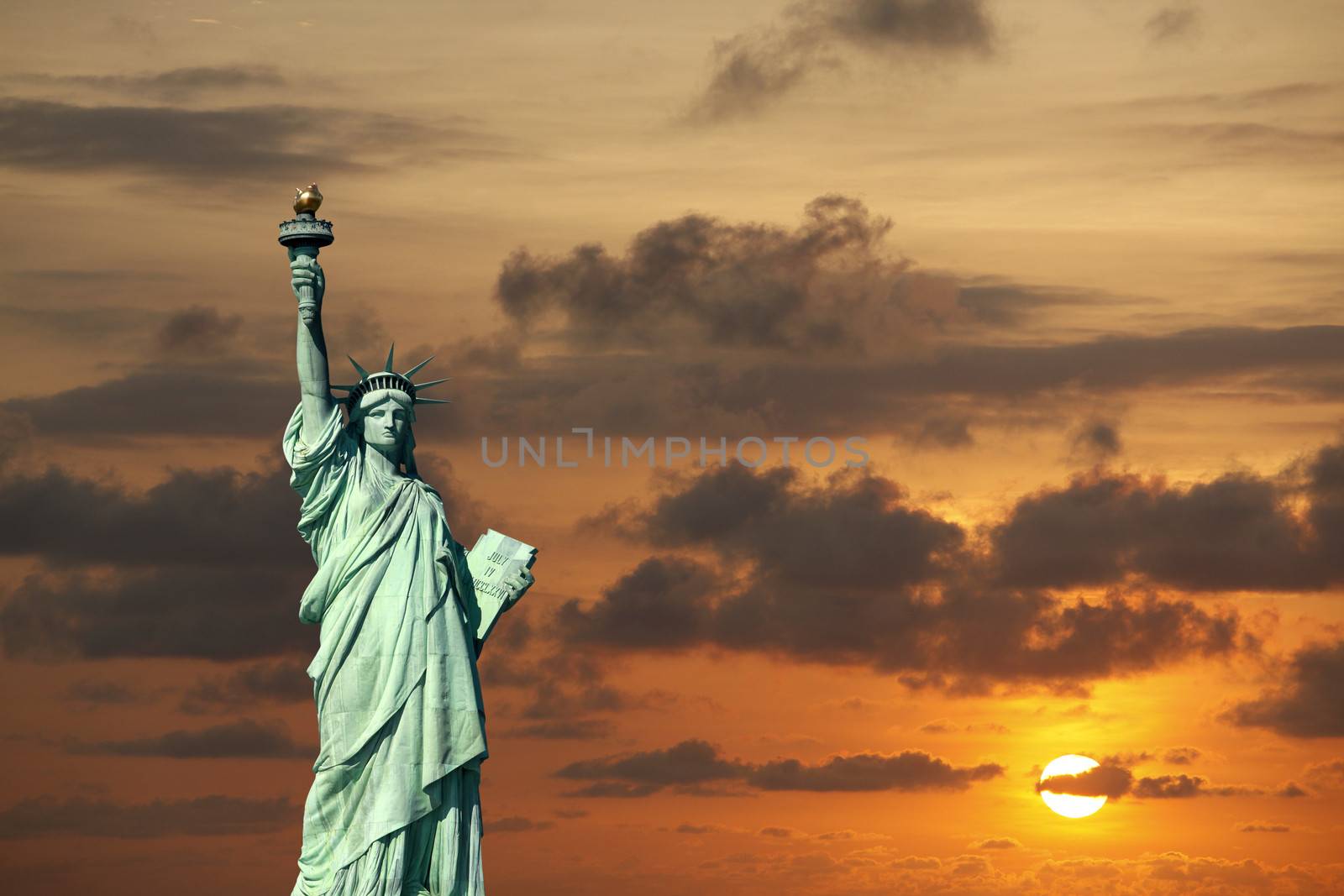 The Statue of Liberty at Sunset, New York City