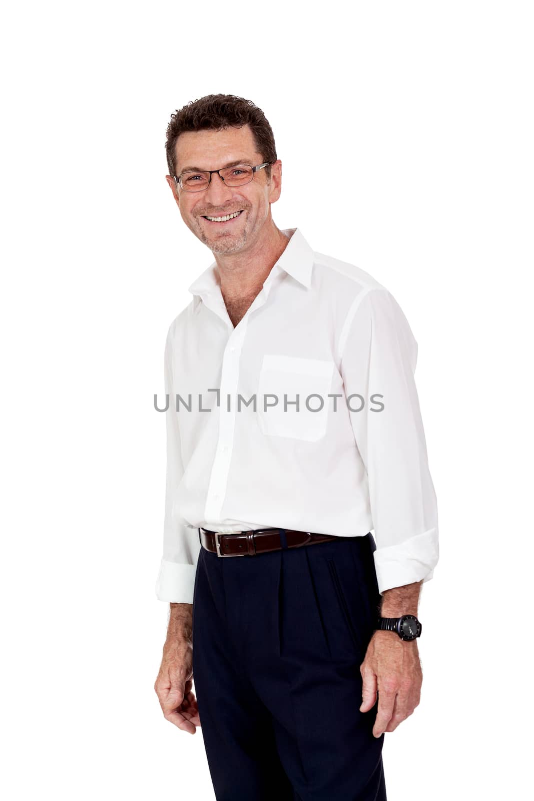 successful selfconfident smiling adult businessman isolated on white