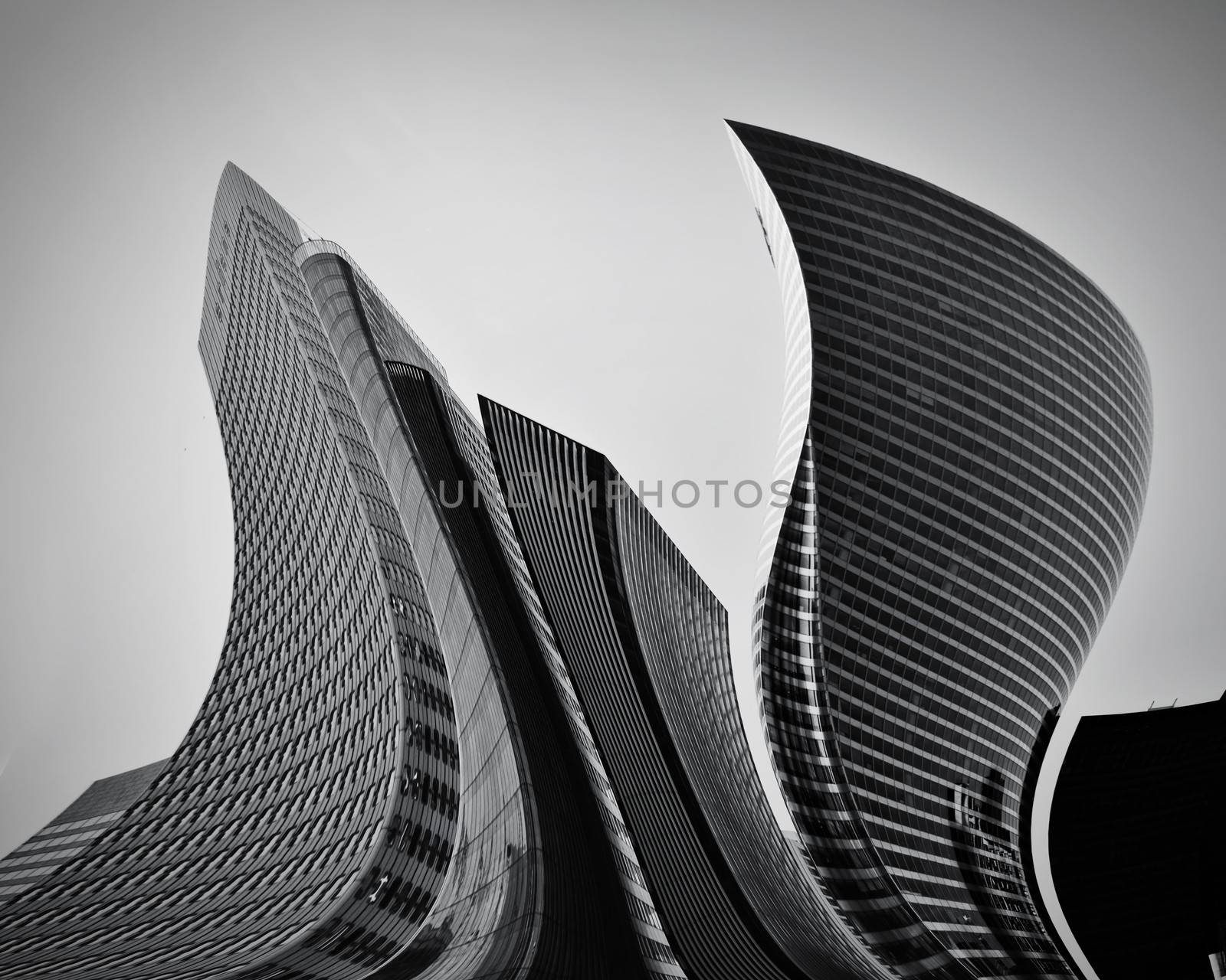 Business skyscrapers abstract conceptual architecture in black and white