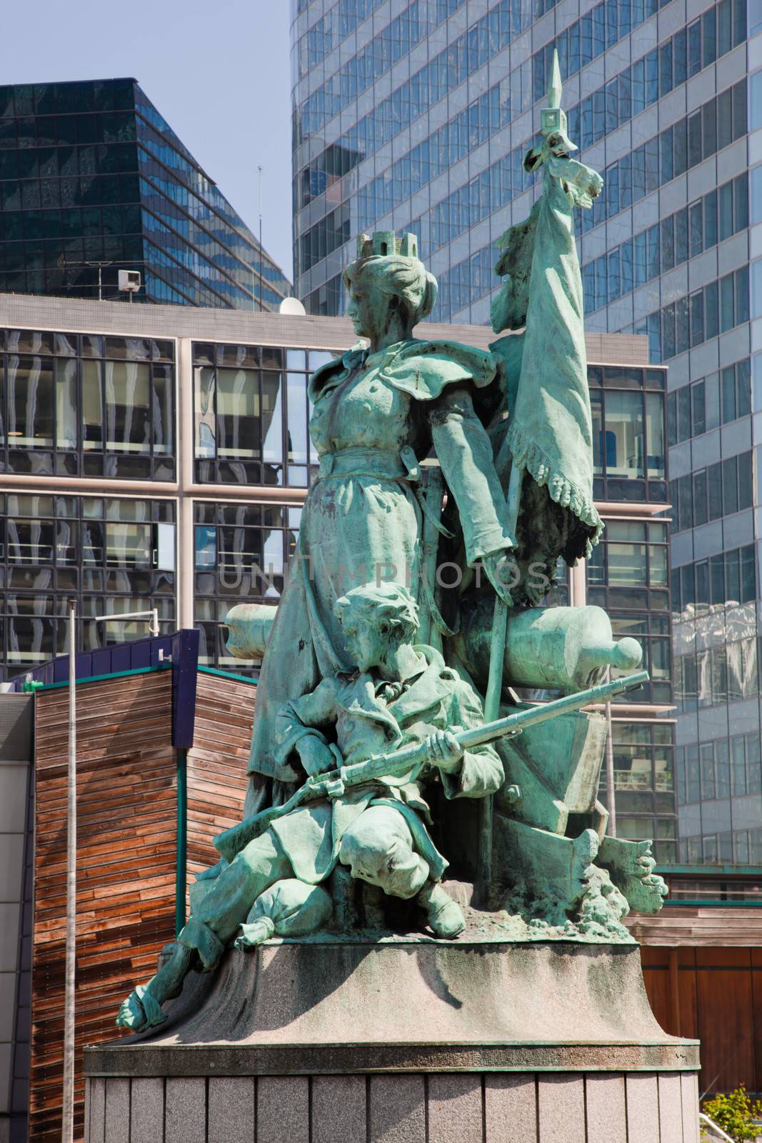 Statue in La Defense, the financial district in Paris, France.