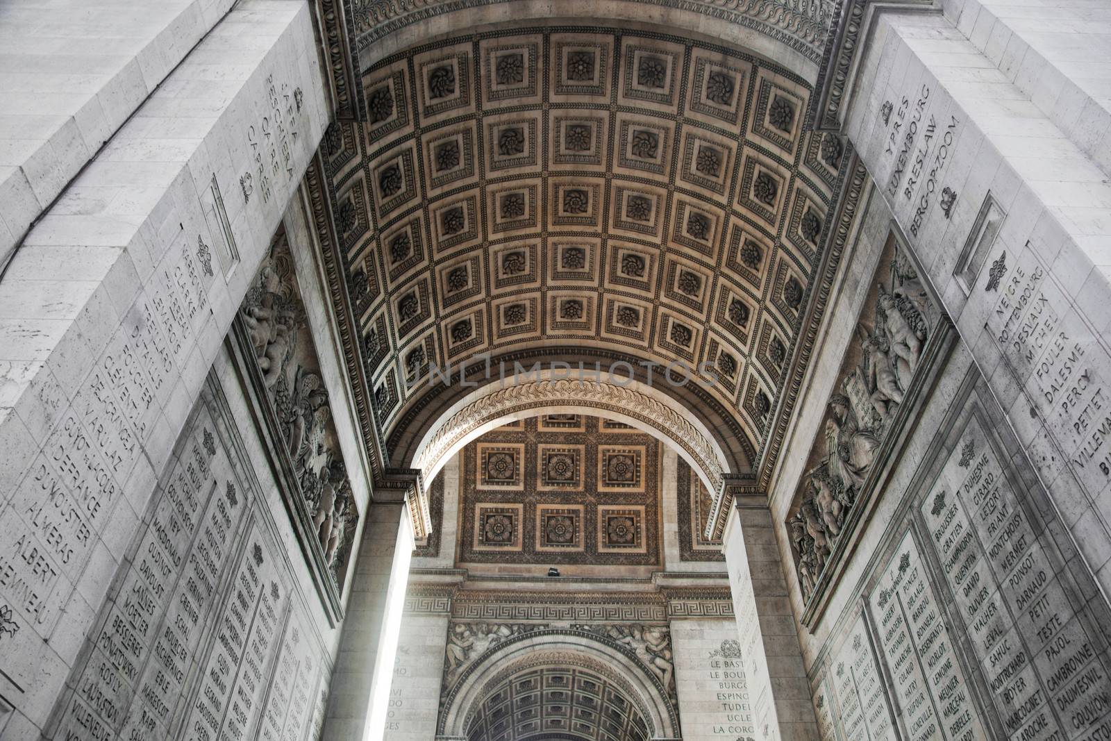 Arc of triumph from bottom, Paris, France. French Arc de Triomphe