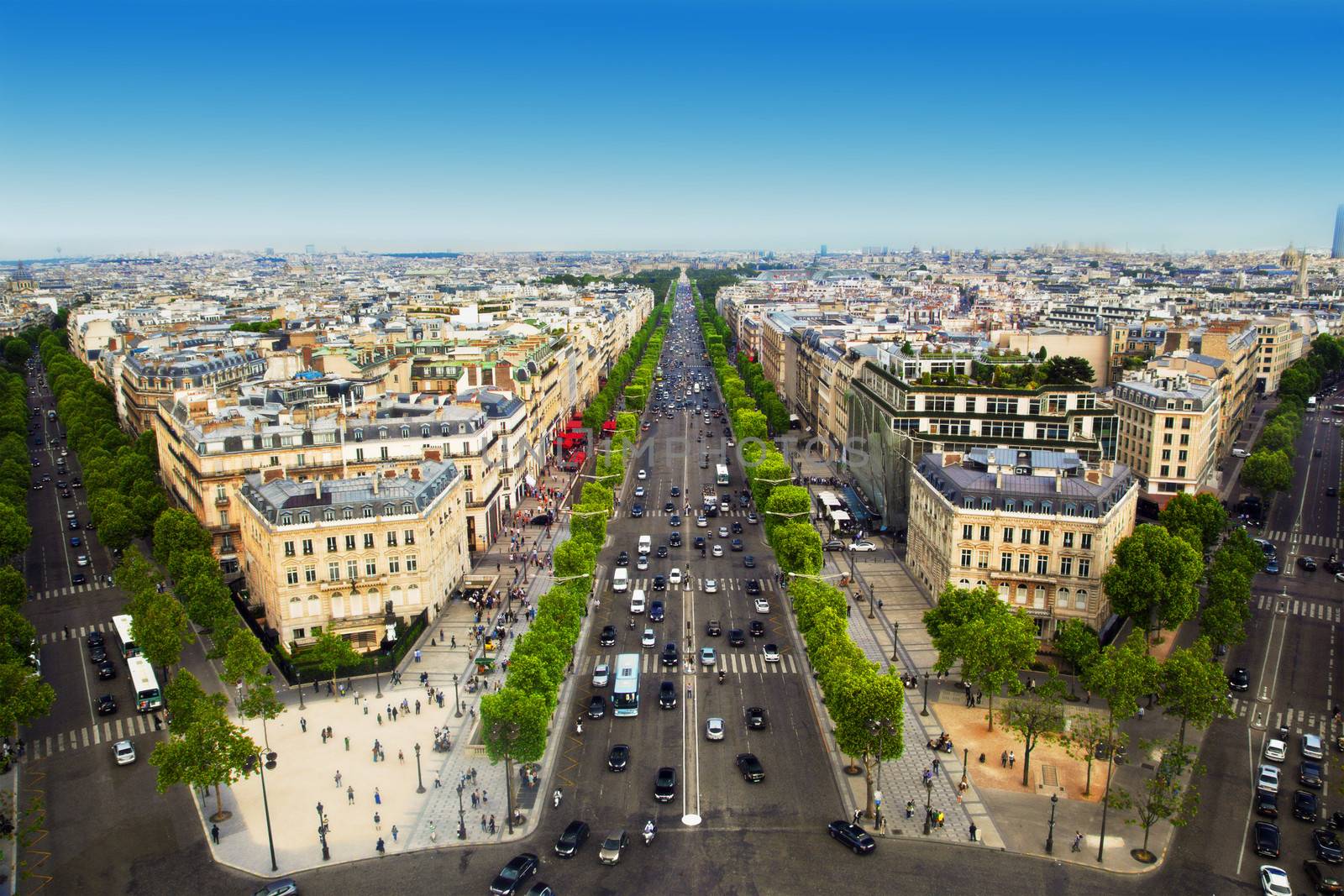 View on Avenue des Champs-Elysees from Arc de Triomphe, Paris, France