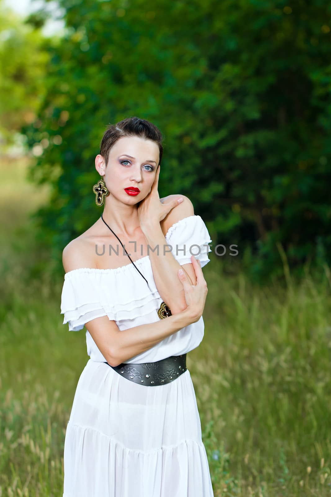 Portrait of a Girl in a White Dress on the Nature by Vagengeym