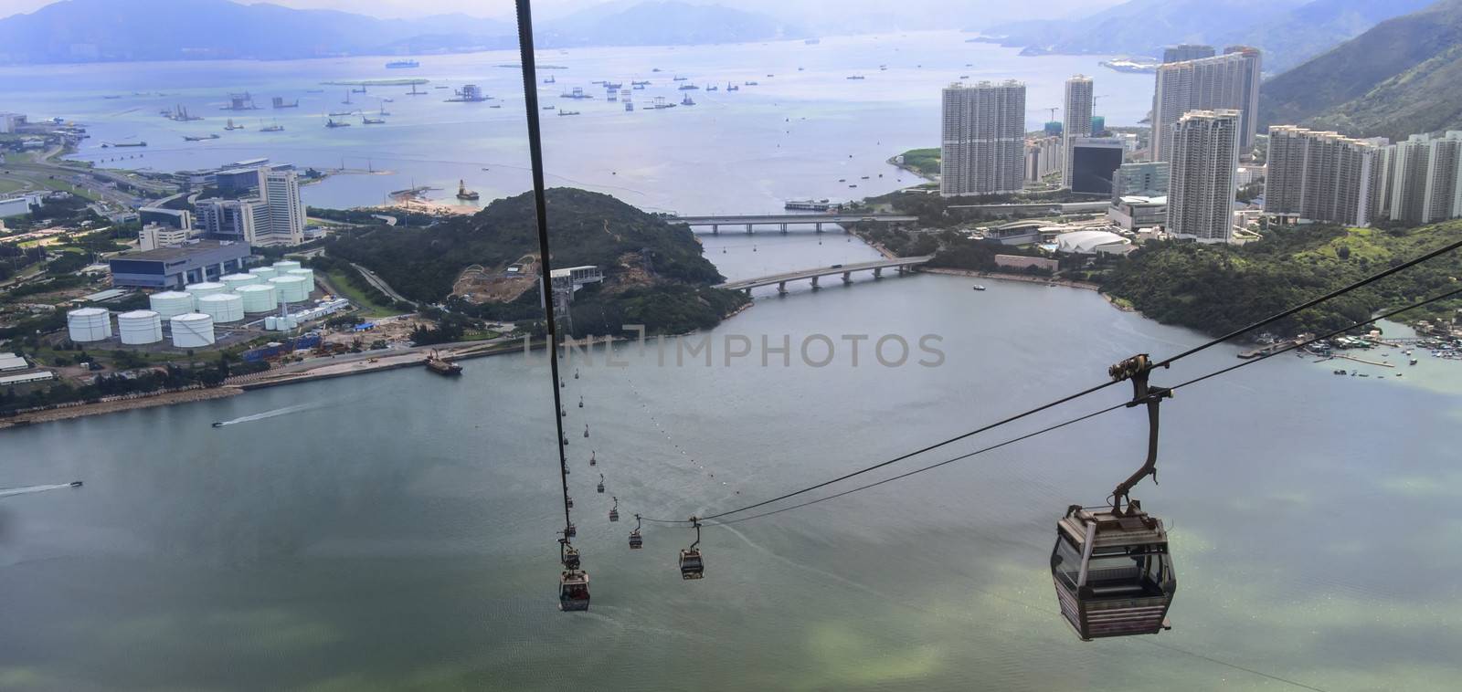 aerial view from cable car at lantau island hong kong