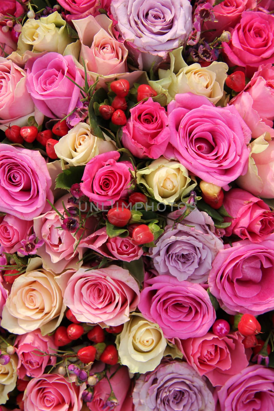 Bridal flower decorations in various shades of pink