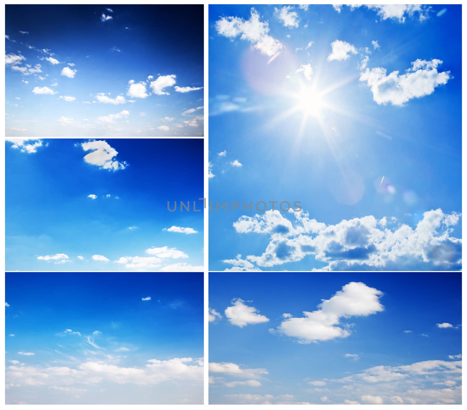 Set of beautiful blue sunny skies. Regular, panoramic and square