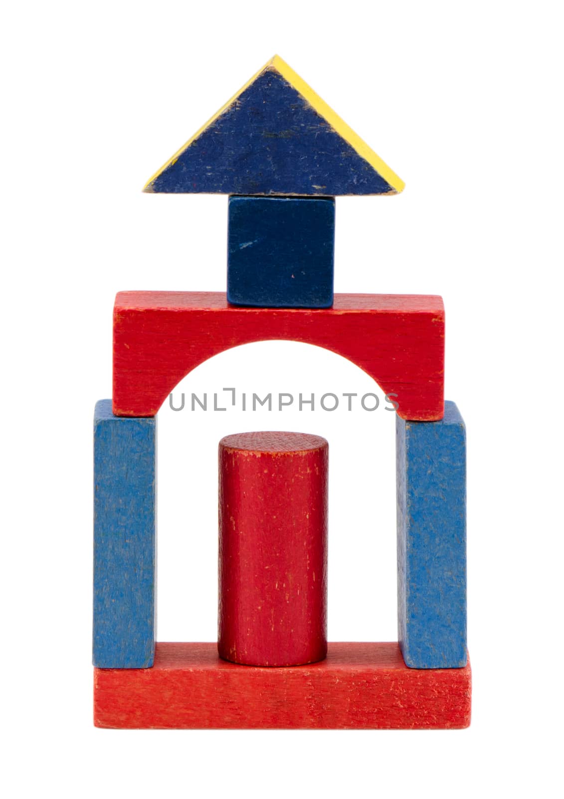 wooden colorful toy building blocks logs isolated on white background.