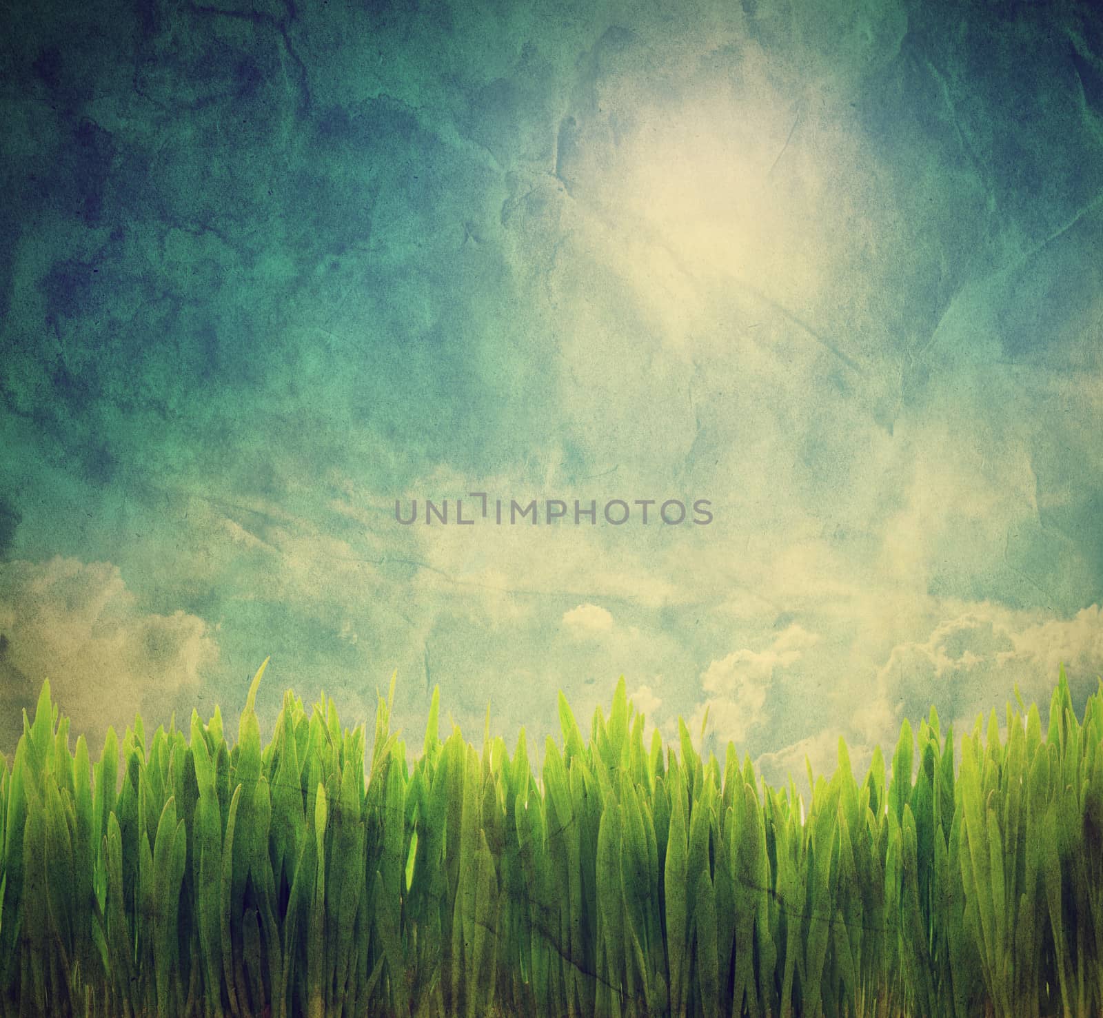Vintage, retro image of nature landscape. Grunge canvas texture by photocreo