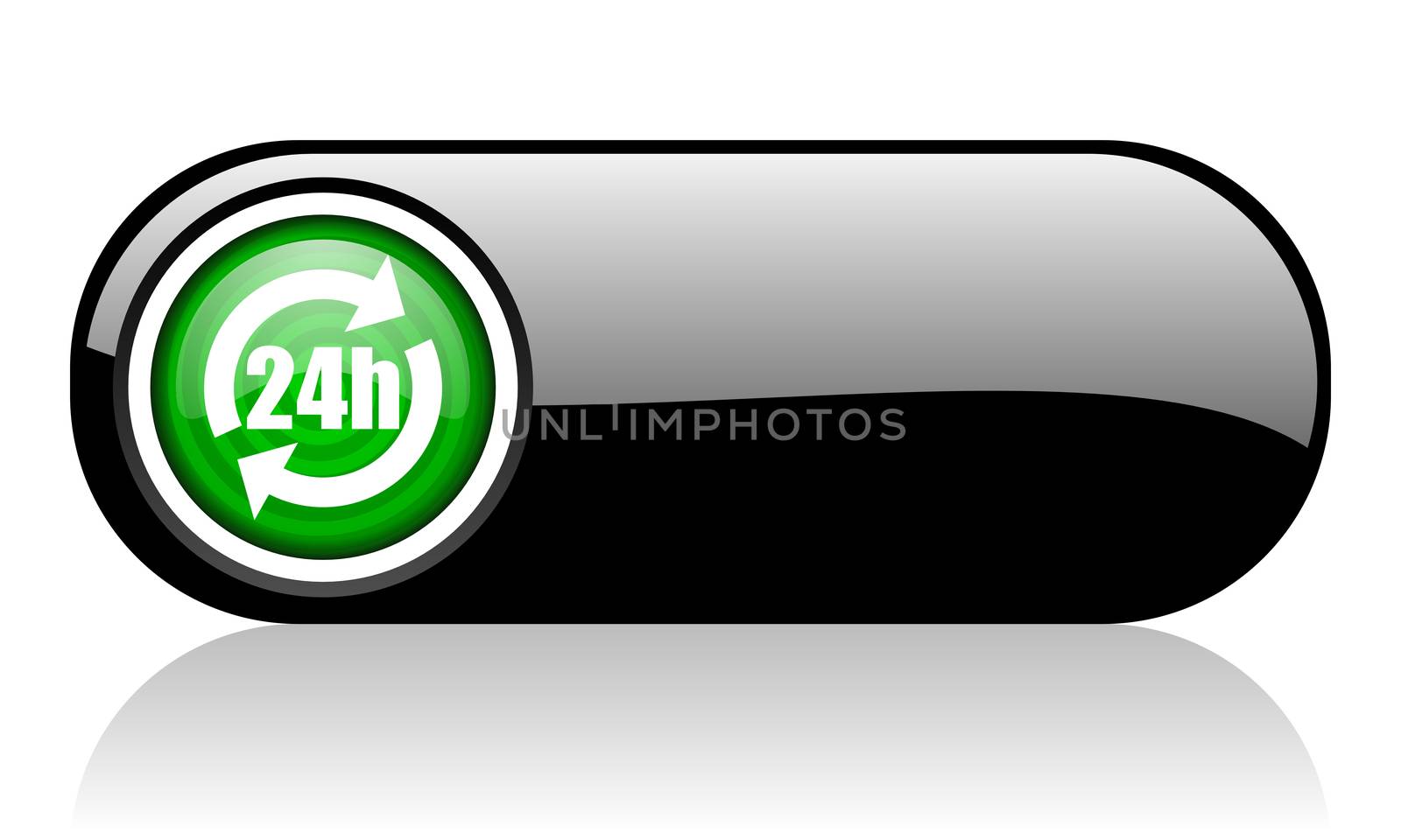 24h black and green web icon on white background