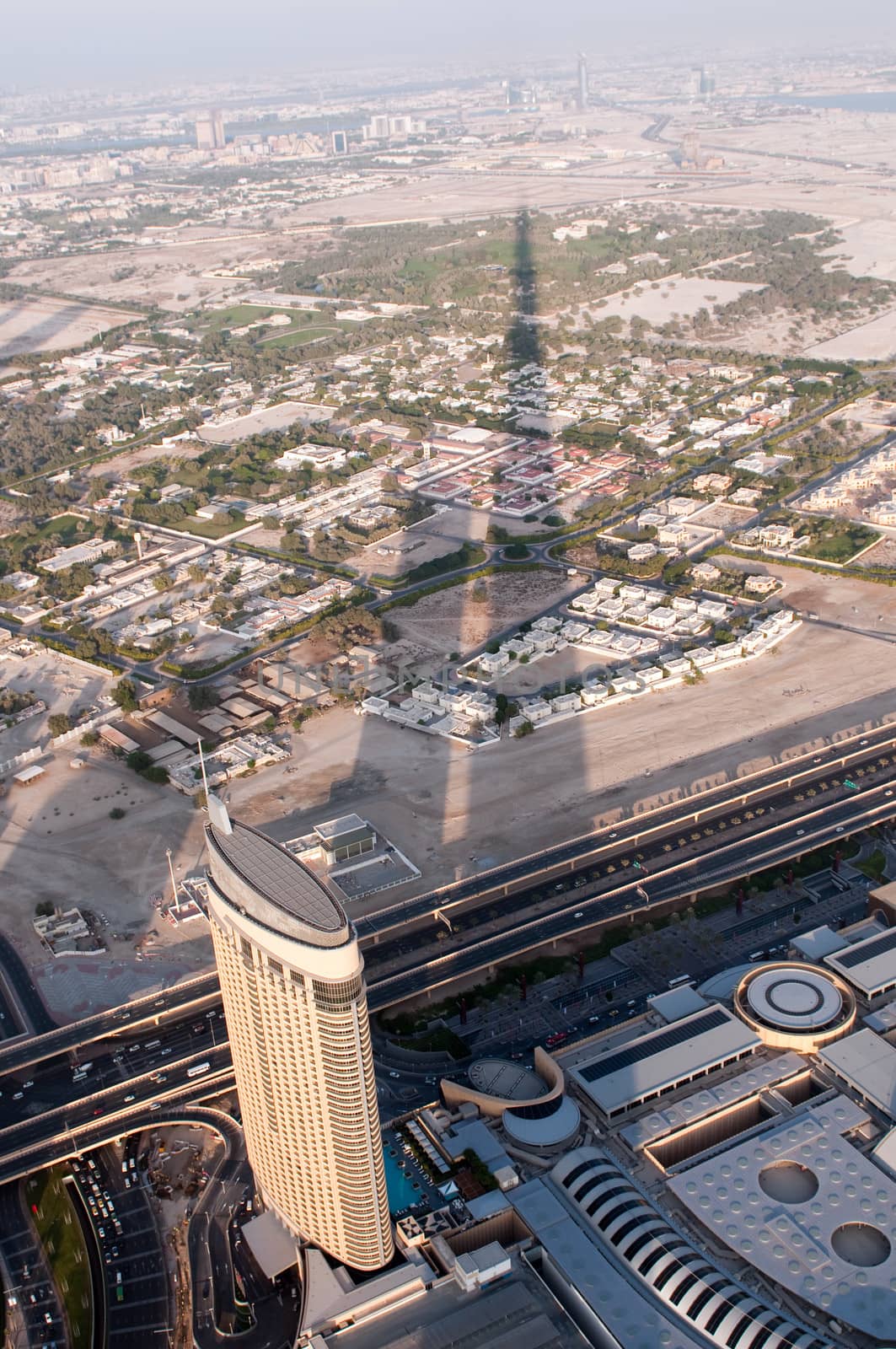 Shadow of Burj Khalifa. View from the lookout Burj Khalifa, Dubai, United Arab Emirates