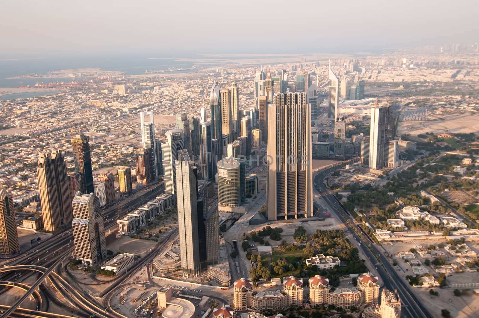 Skyscrapers in Dubai. View from the lookout Burj Khalifa. United Arab Emirates