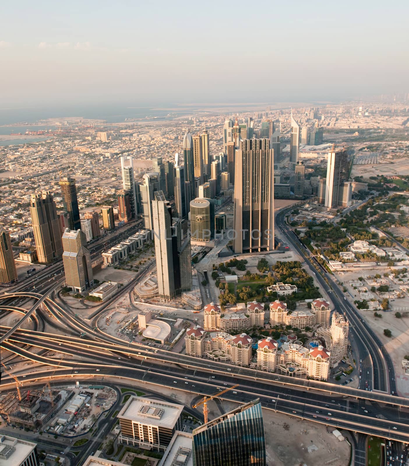 Skyscrapers in Dubai. View from the lookout Burj Khalifa. United Arab Emirates