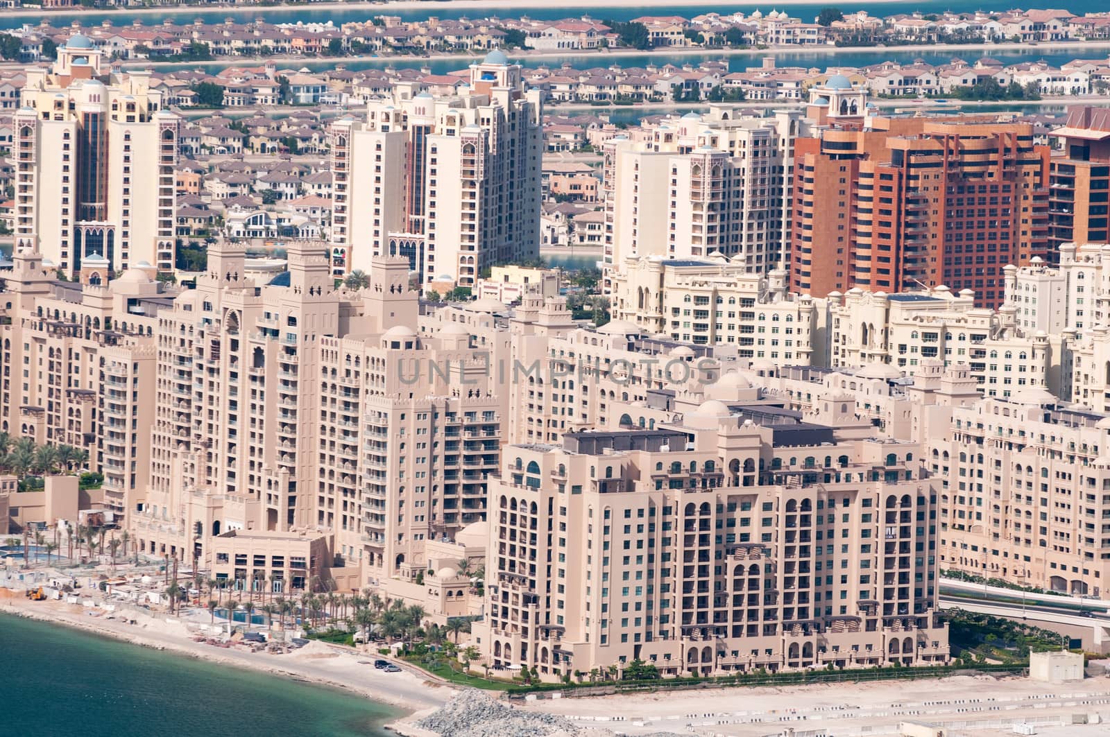 View on apartments house on artificial island Palm Jumeirah, Dubai, United Arab Emirates