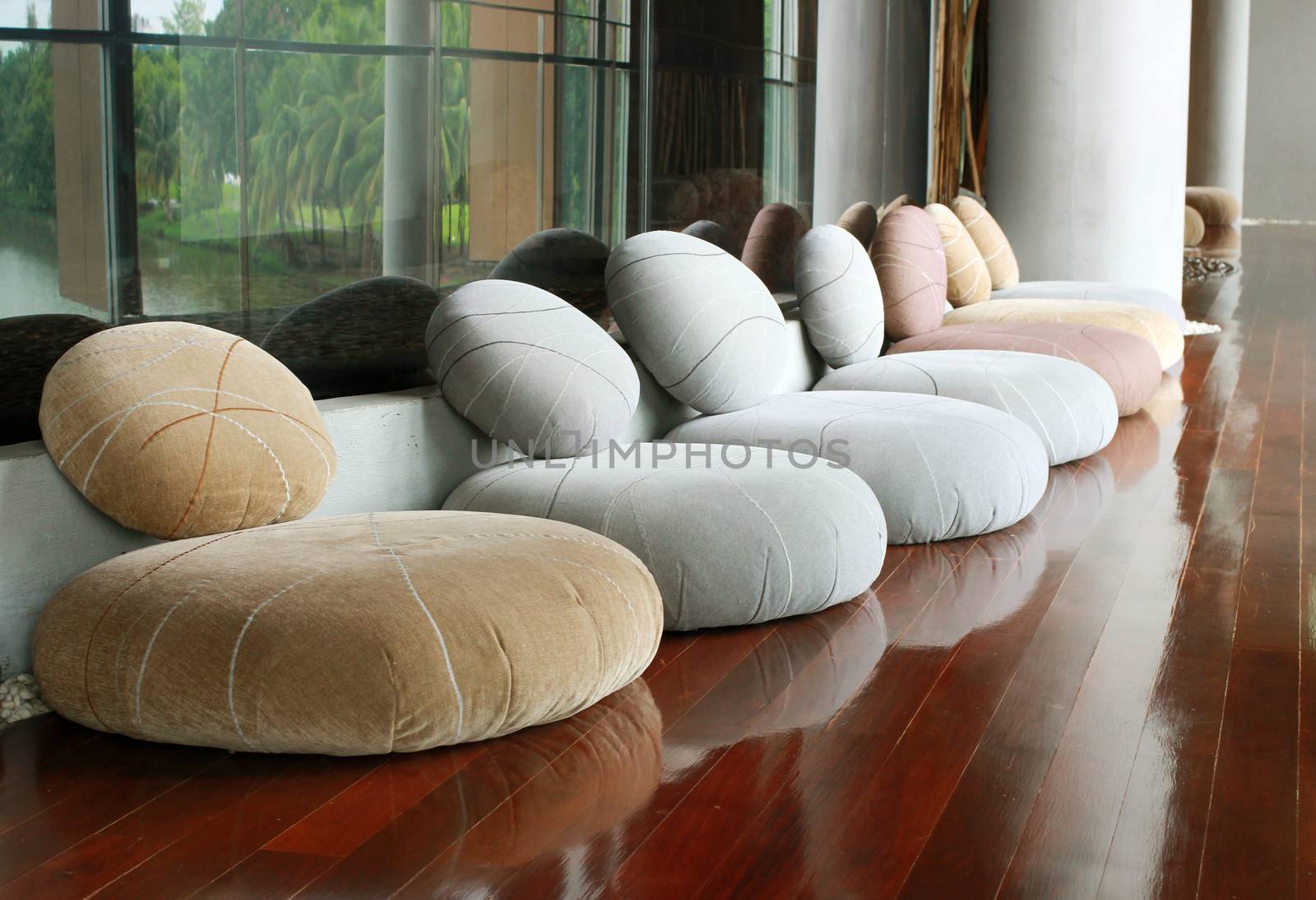 Cushion seat in quiet interior room for meditation