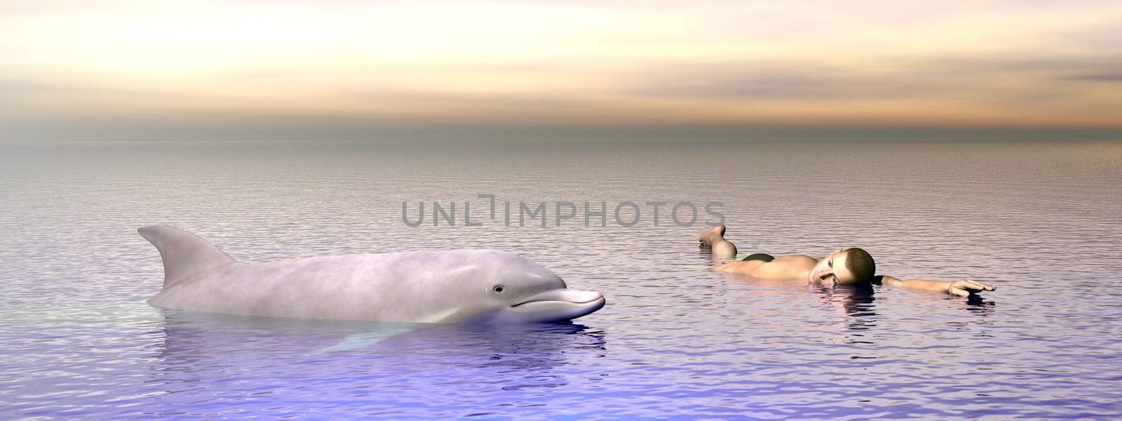 Dolphin and man - 3D render by Elenaphotos21