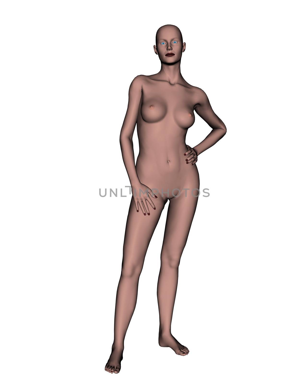 Nude of a female standing up with sensuality in white background