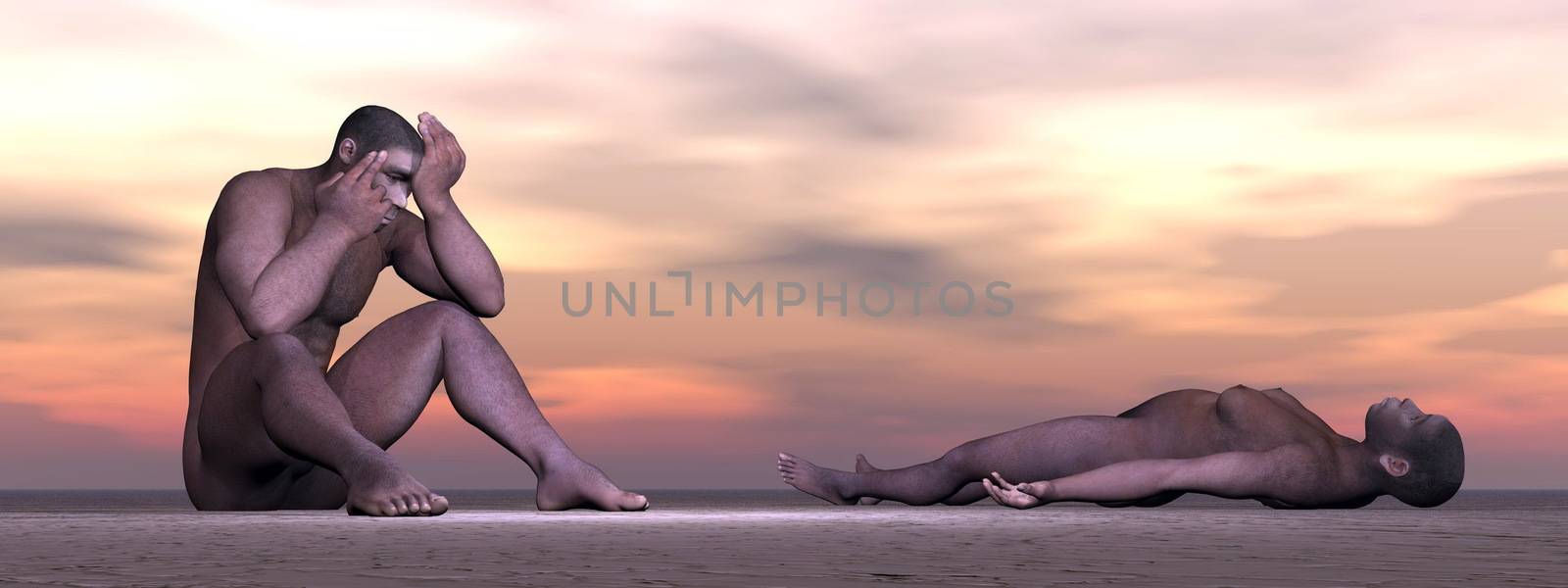 Homo erectus suffering - 3D render by Elenaphotos21