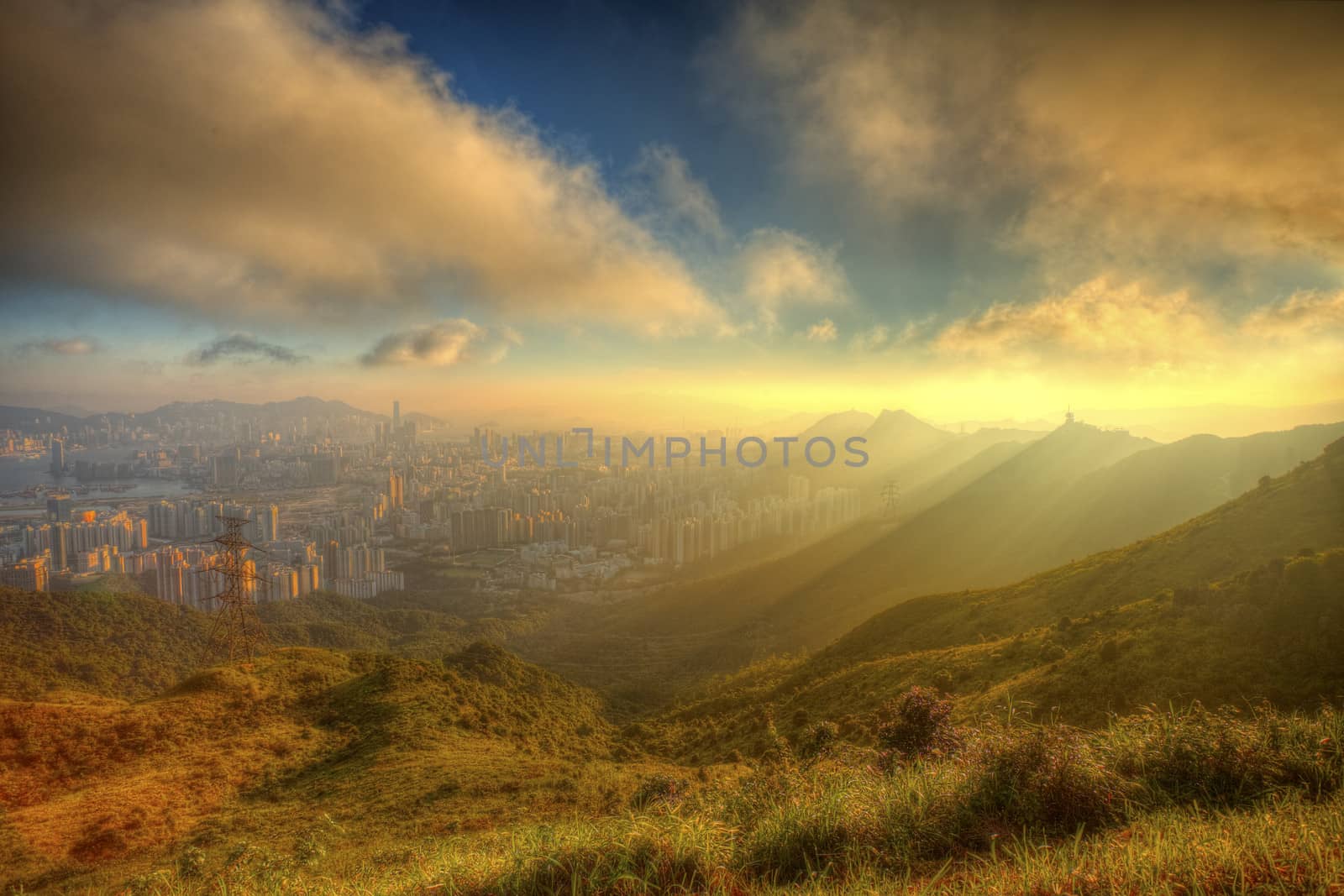 Mountain sunset in Kowloon, Hong Kong.