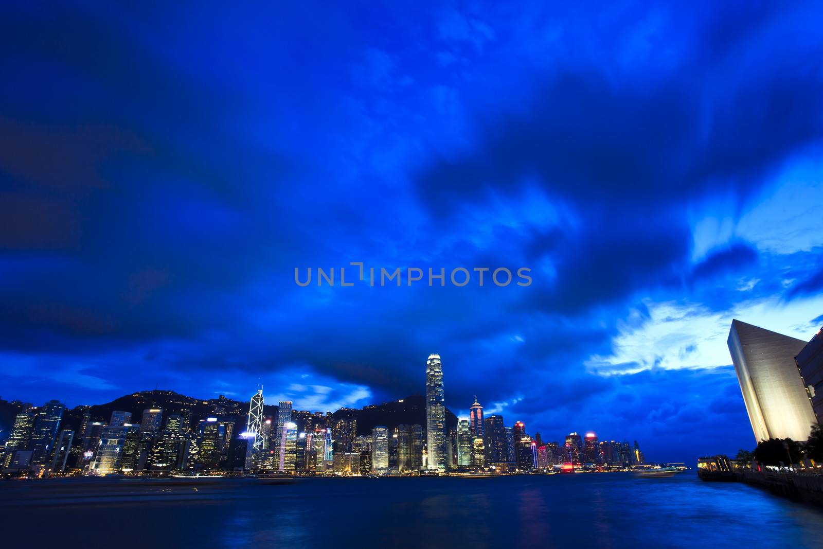 Victoria Harbor in Hong Kong at night