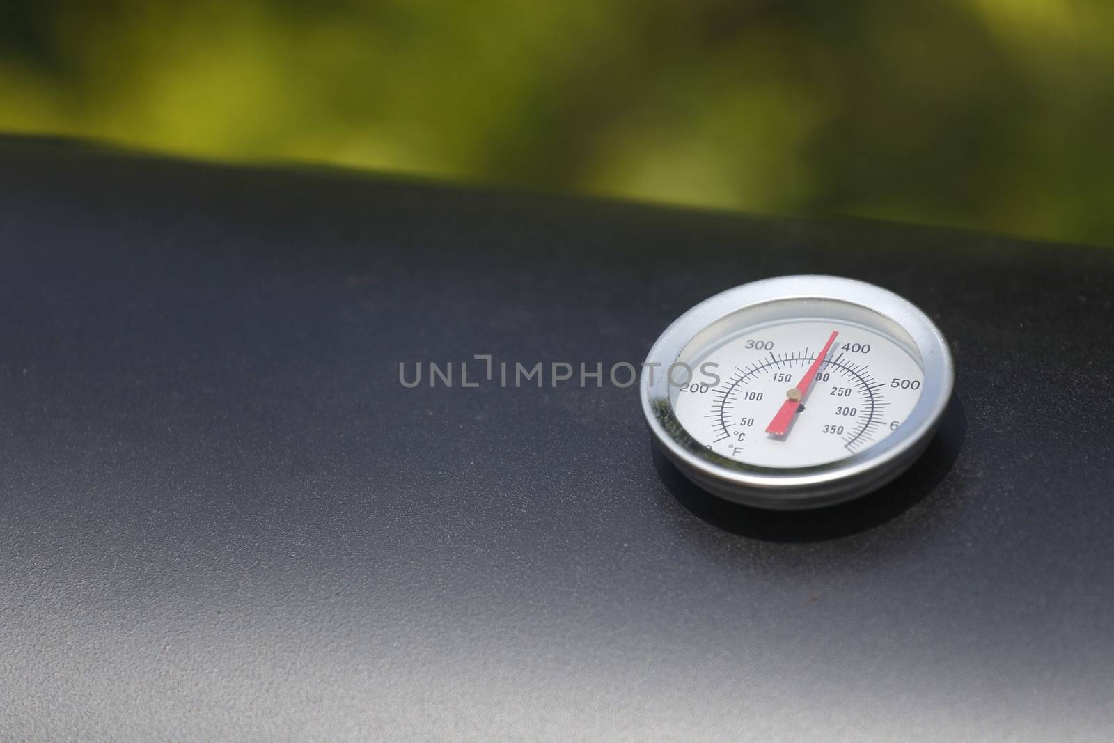 The small oval therometer on the table macro