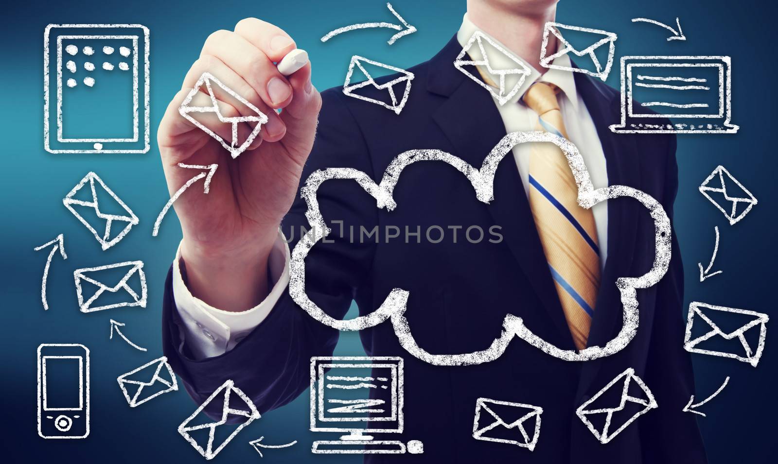 Businessman with cloud computing concept by melpomene